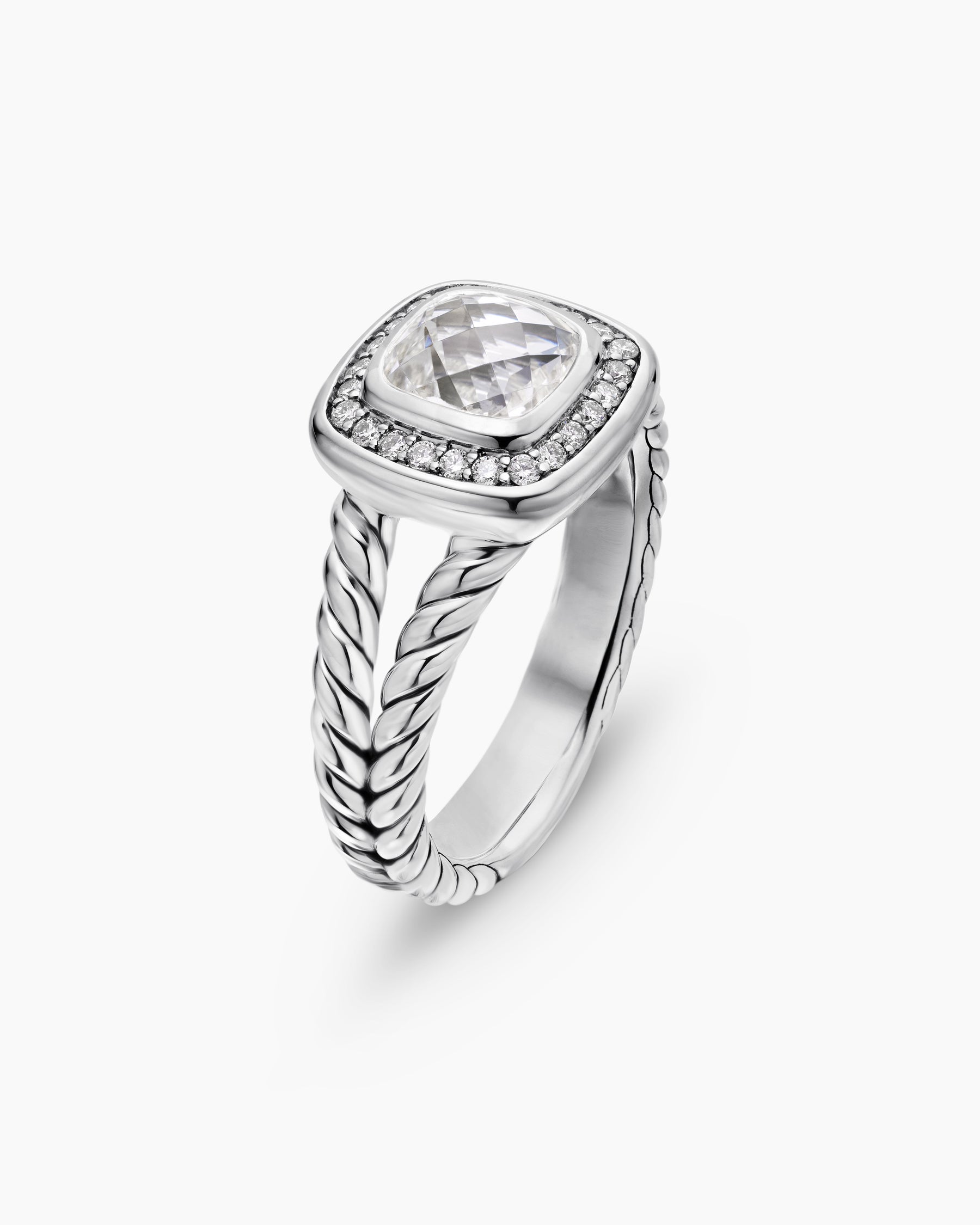 Petite Albion Ring in Sterling Silver with White Topaz and Diamonds, 7mm - Image 3