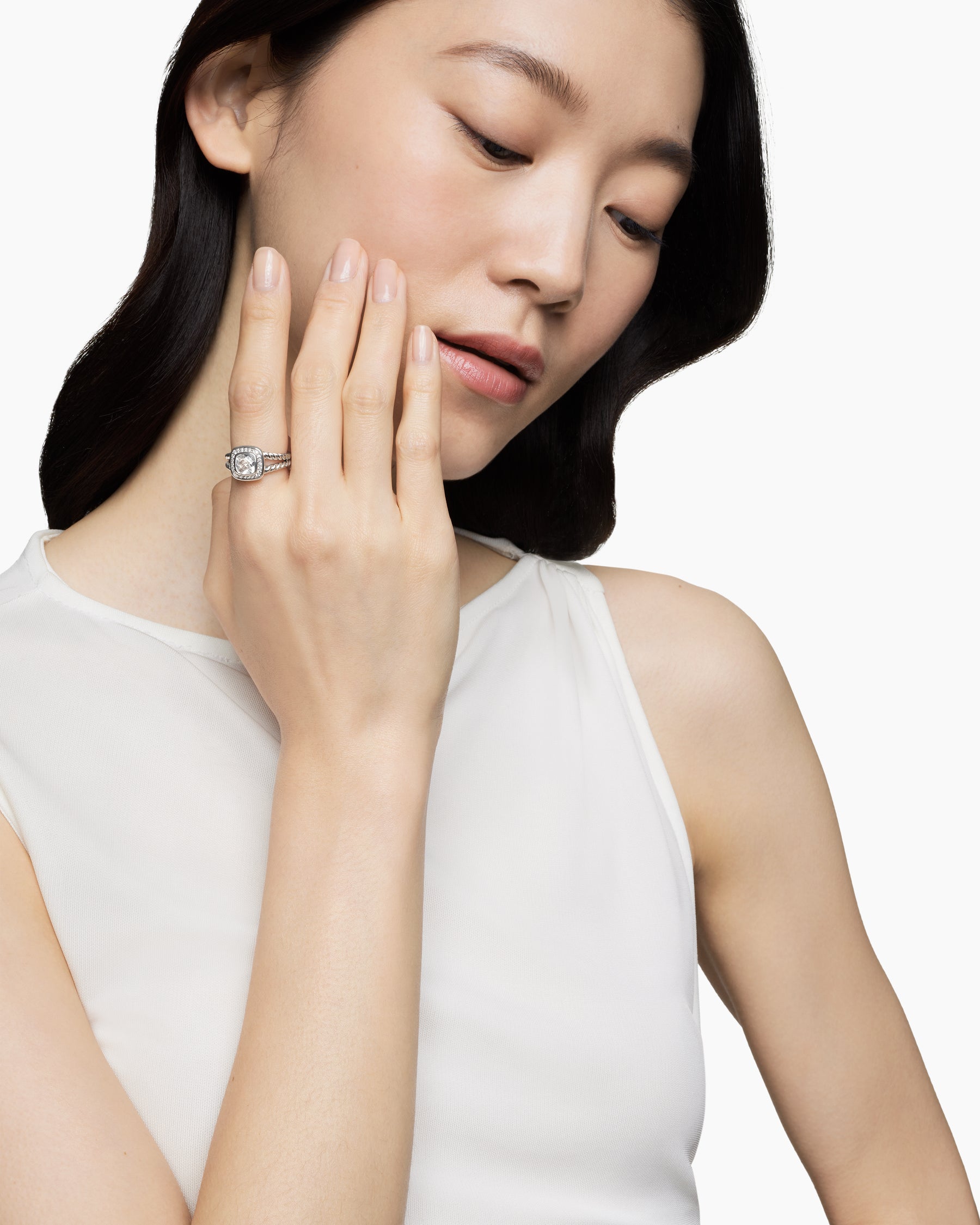 Alternative view of Petite Albion Ring in Sterling Silver with White Topaz and Diamonds, 7mm