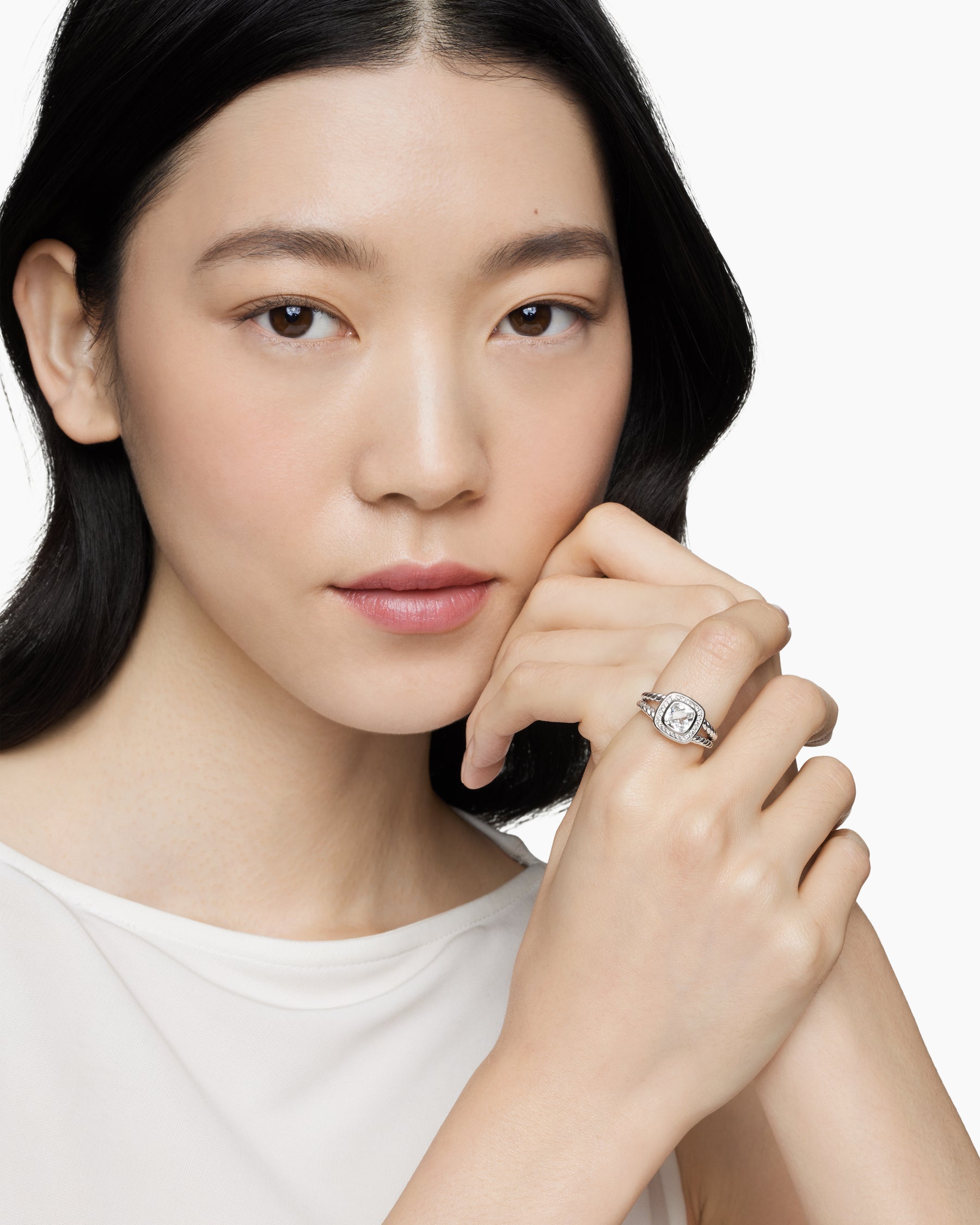 Petite Albion Ring in Sterling Silver with White Topaz and Diamonds, 7mm - Image 7