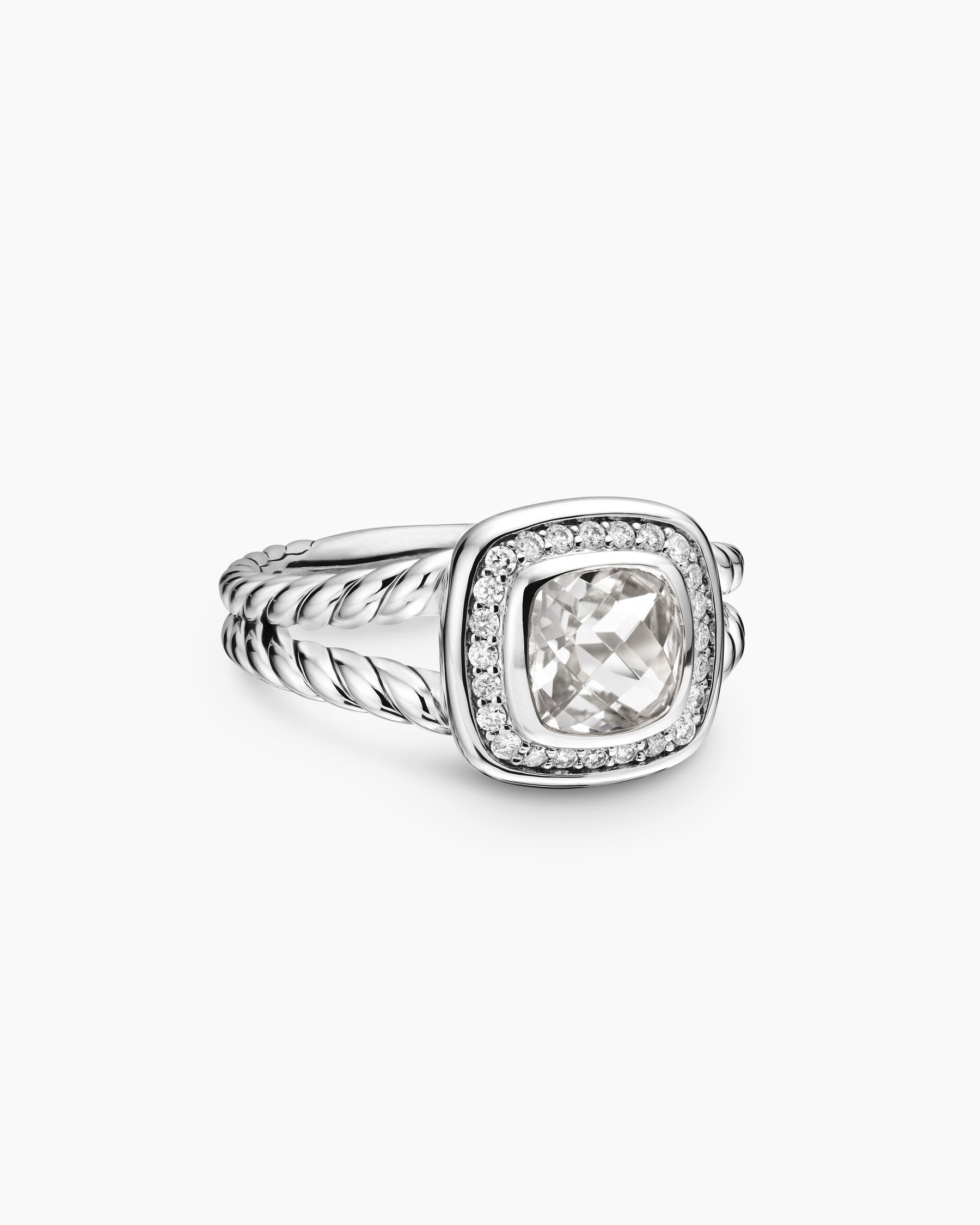 Petite Albion Ring in Sterling Silver with White Topaz and Diamonds, 7mm