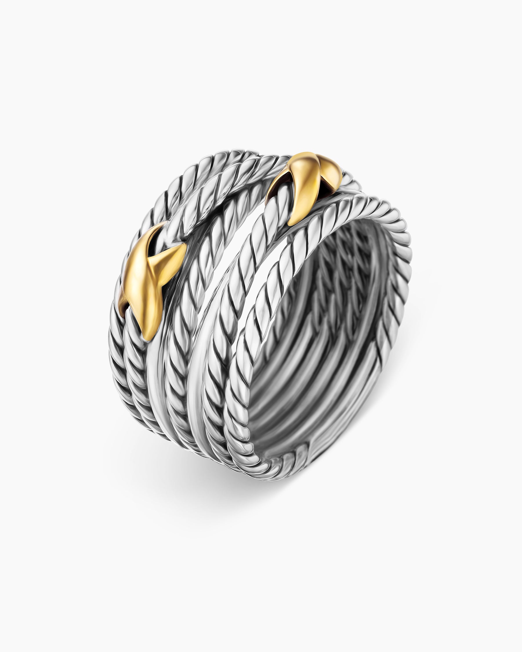 Double X Crossover Ring in Sterling Silver with 18K Yellow Gold, 13mm - Image 3