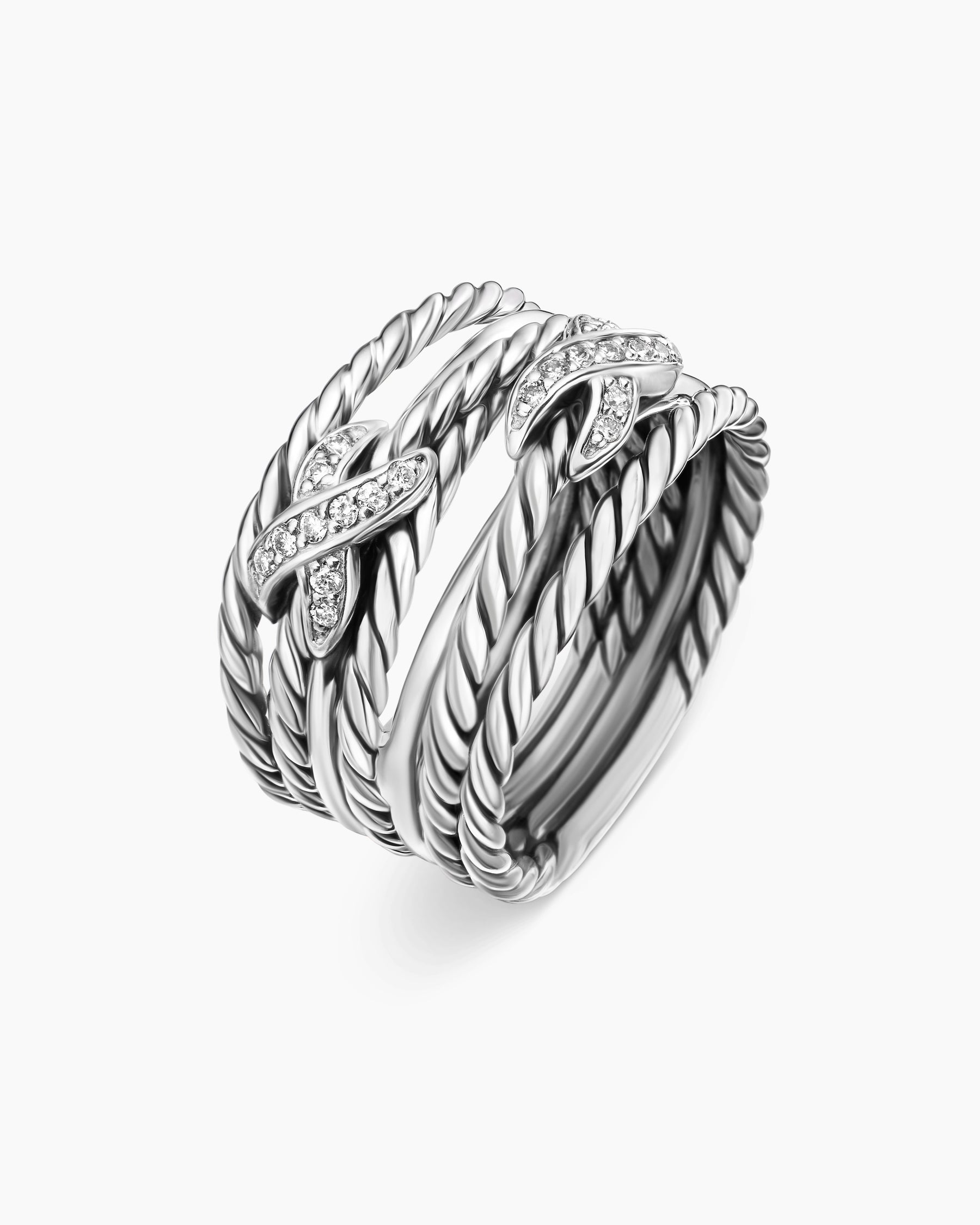Double X Crossover Ring in Sterling Silver with Diamonds, 13mm - Image 3