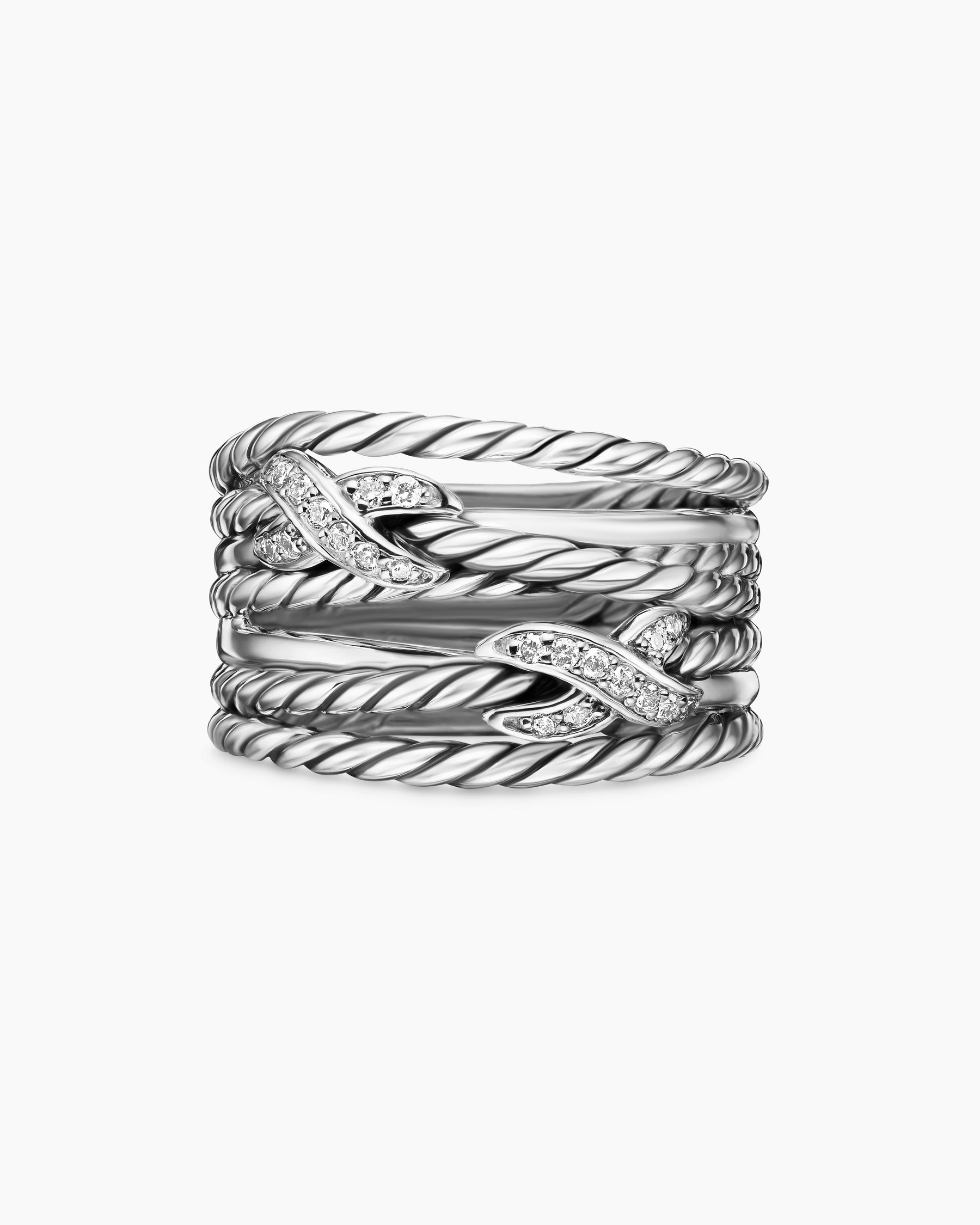 Double X Crossover Ring in Sterling Silver with Diamonds, 13mm - Image 4