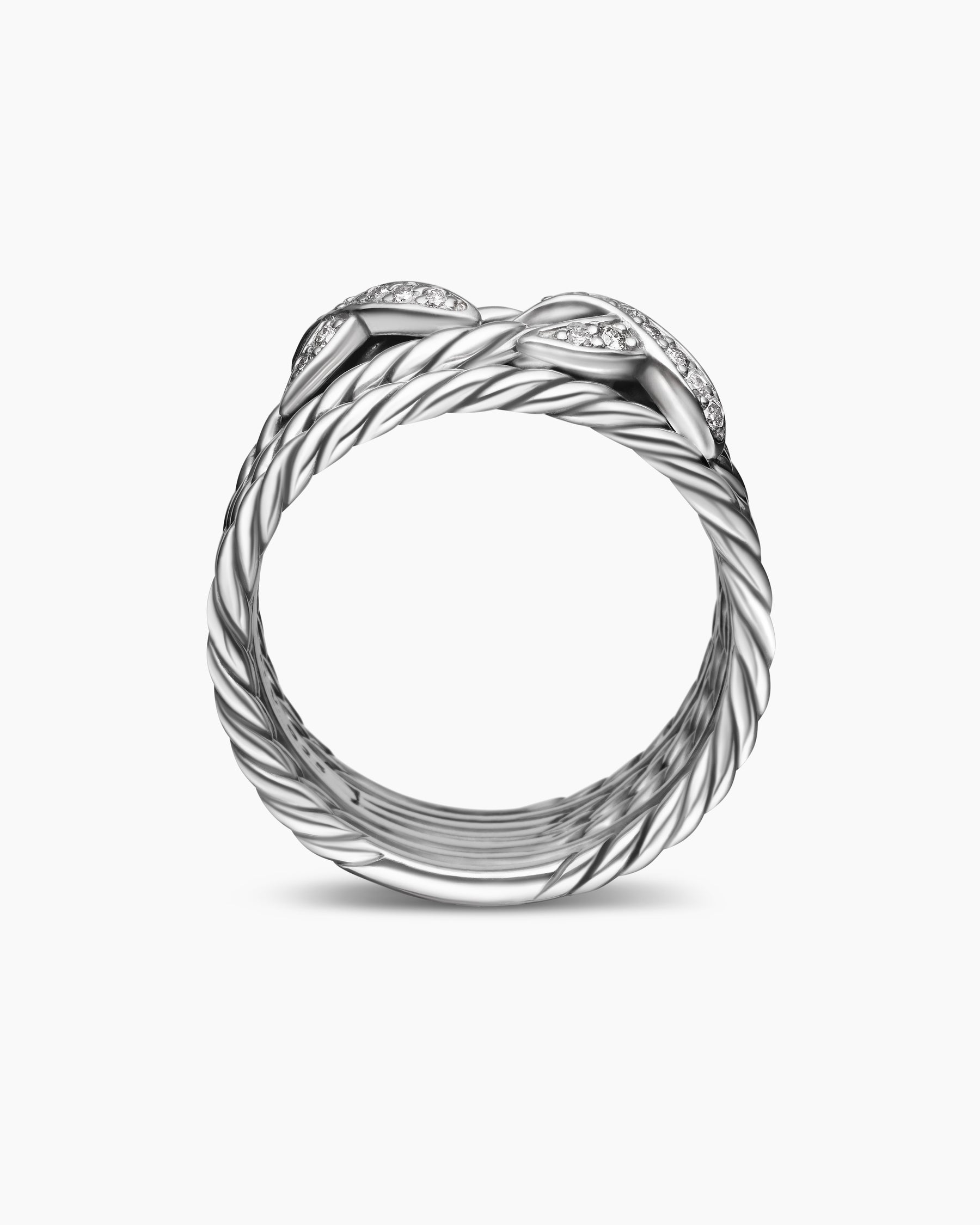 Double X Crossover Ring in Sterling Silver with Diamonds, 13mm - Image 5