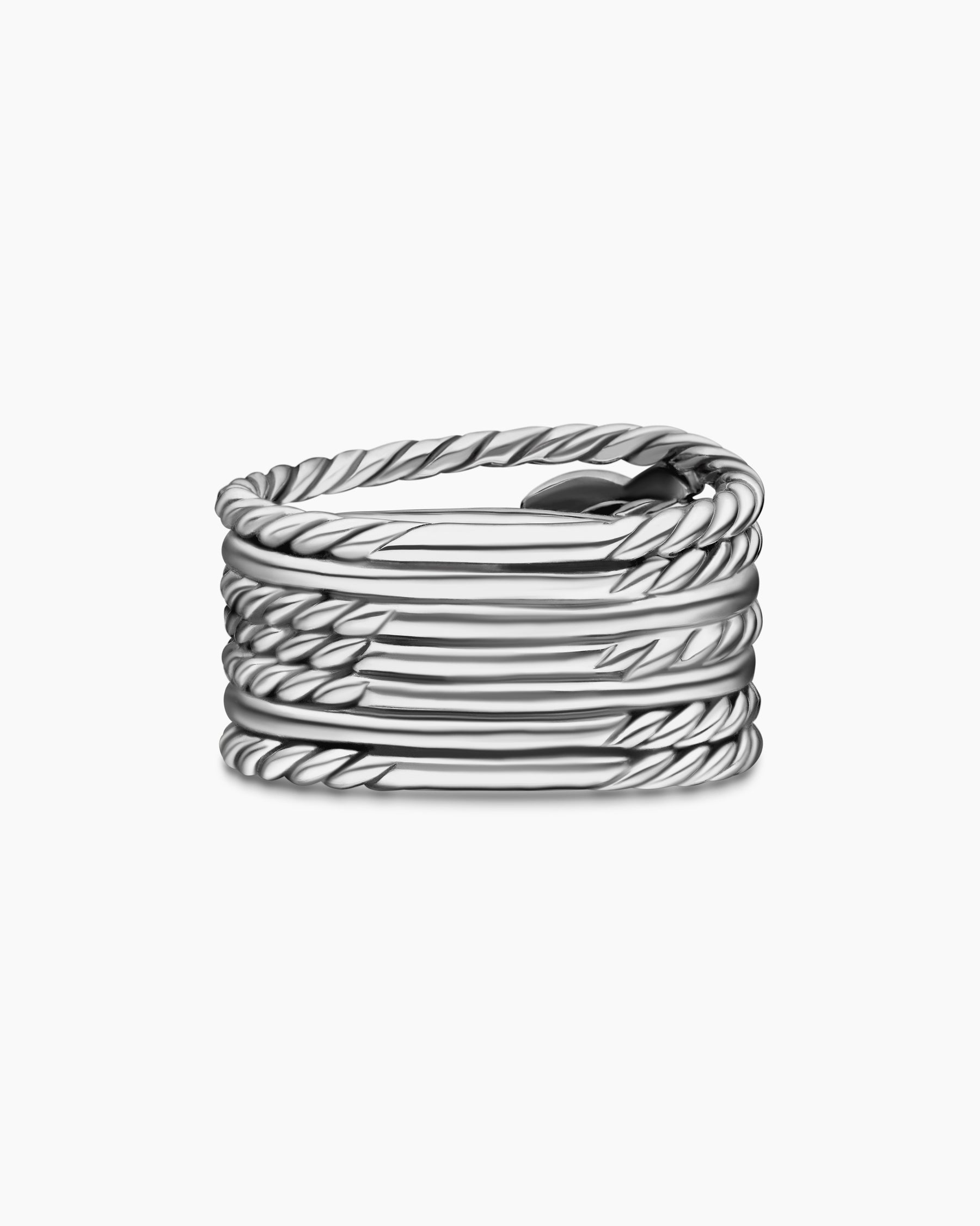 Double X Crossover Ring in Sterling Silver with Diamonds, 13mm - Image 6
