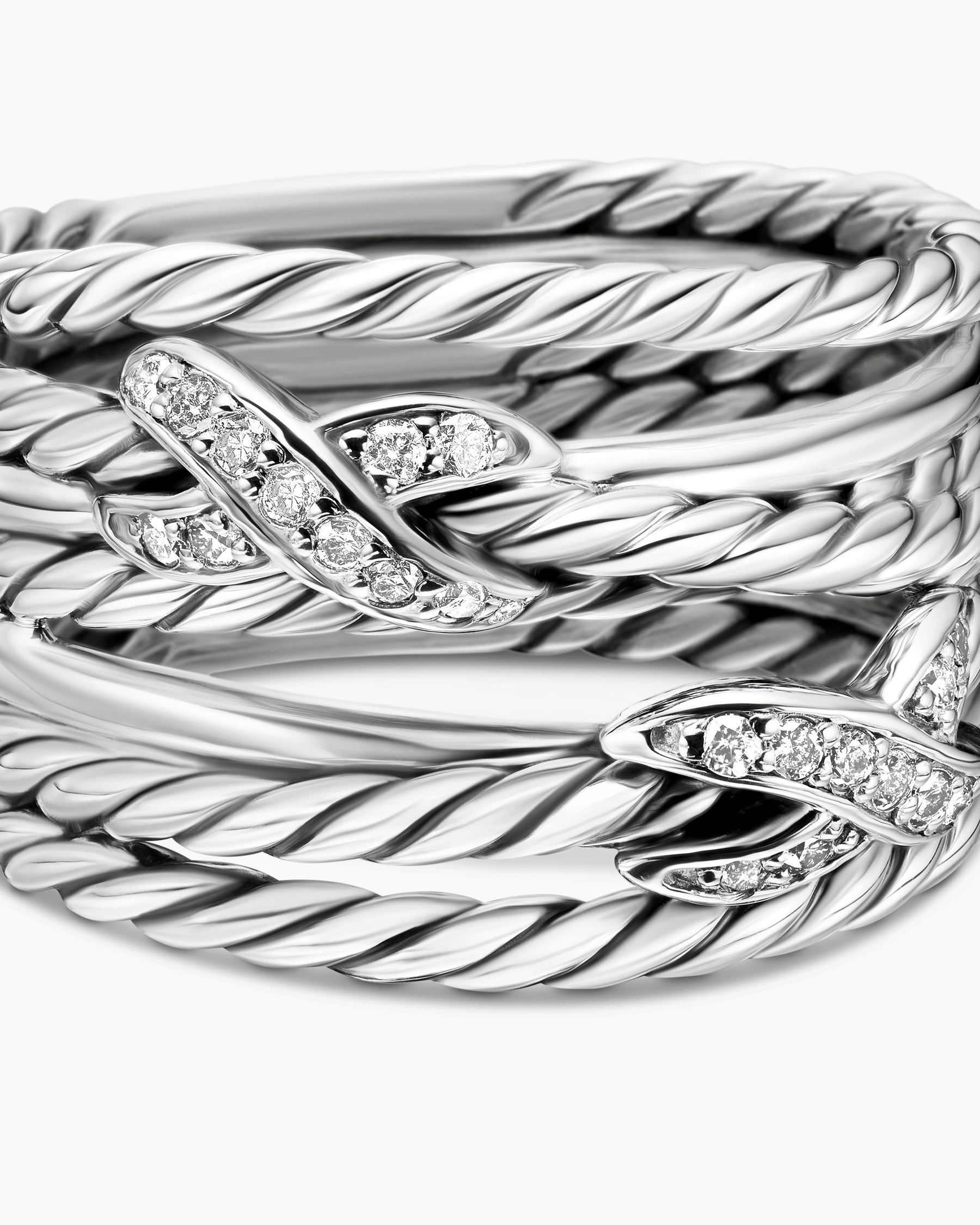Double X Crossover Ring in Sterling Silver with Diamonds, 13mm - Image 7