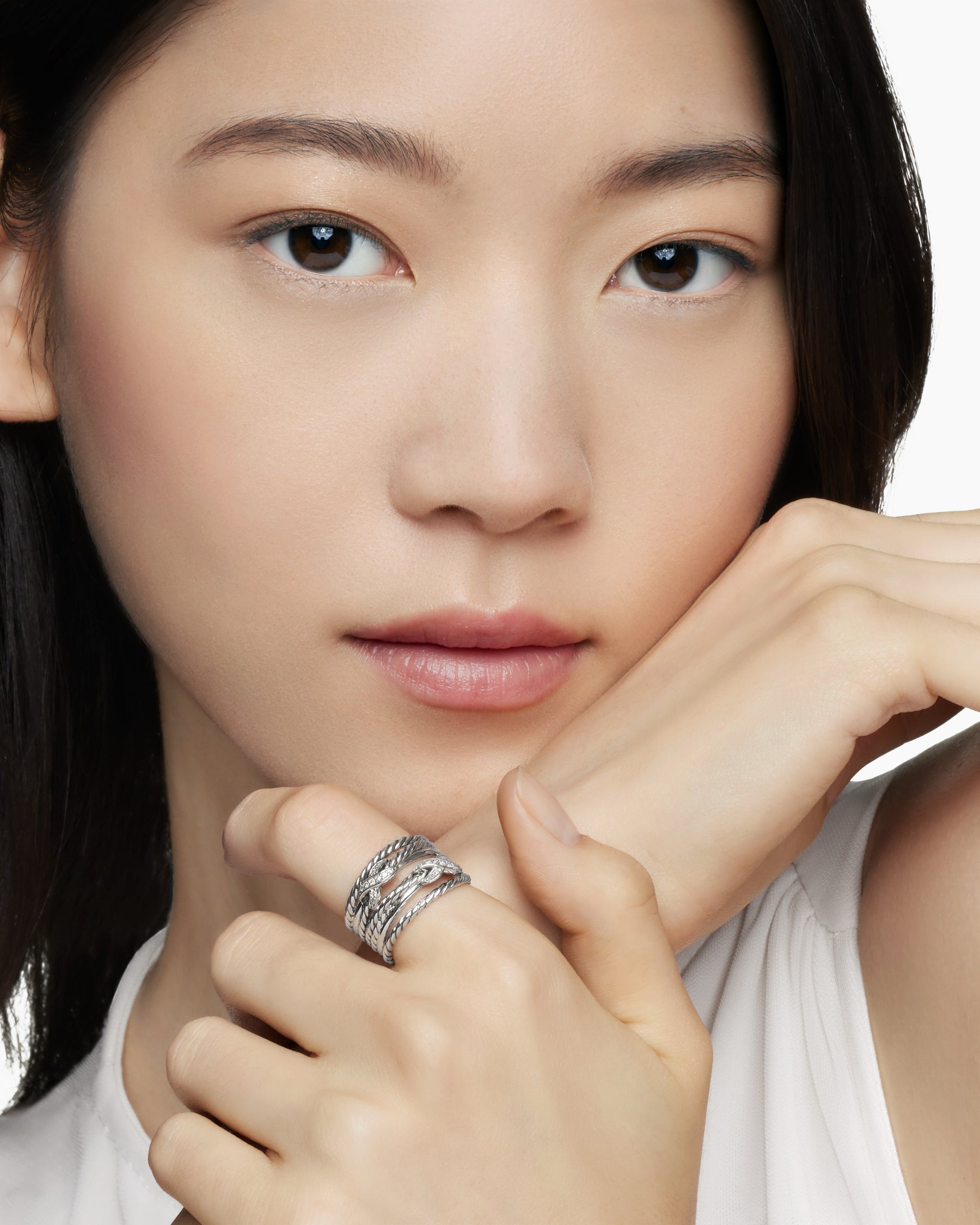 Double X Crossover Ring in Sterling Silver with Diamonds, 13mm - Image 8