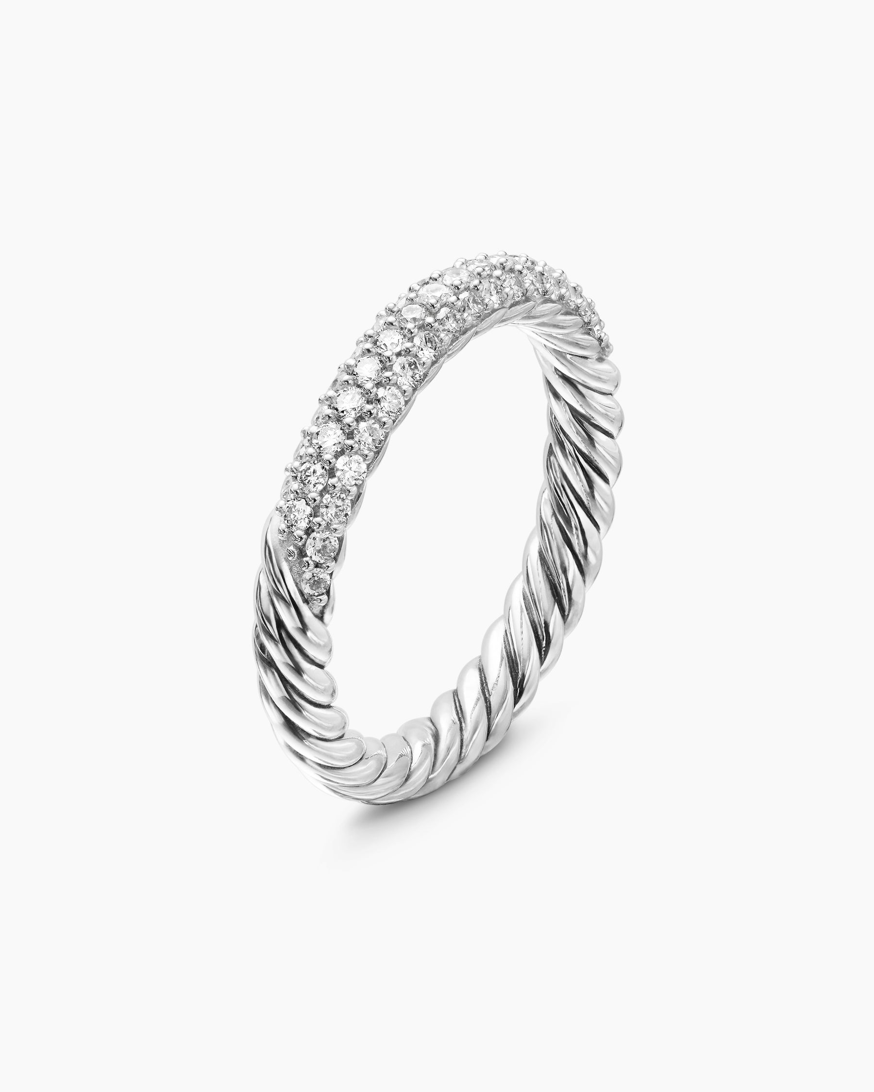 Petite Pavé Stack Ring in Sterling Silver with Diamonds, 3mm - Image 3