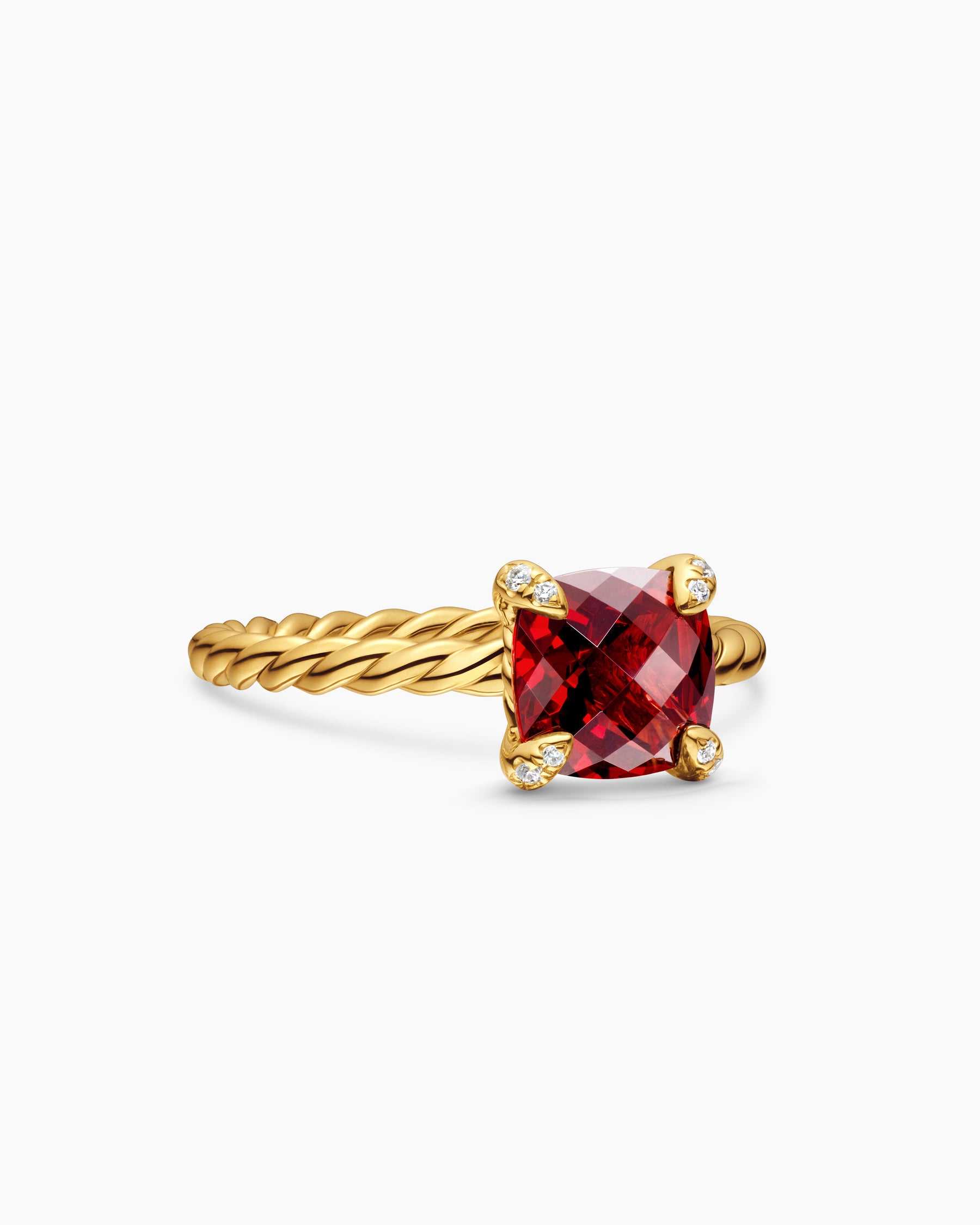 Chatelaine Ring in 18K Yellow Gold with Garnet and Diamonds, 7mm