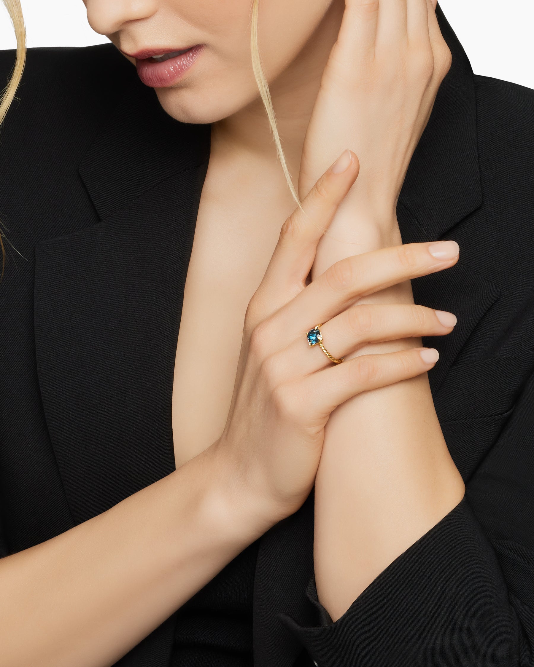 Alternative view of Chatelaine Ring in 18K Yellow Gold with Hampton Blue Topaz and Diamonds, 7mm