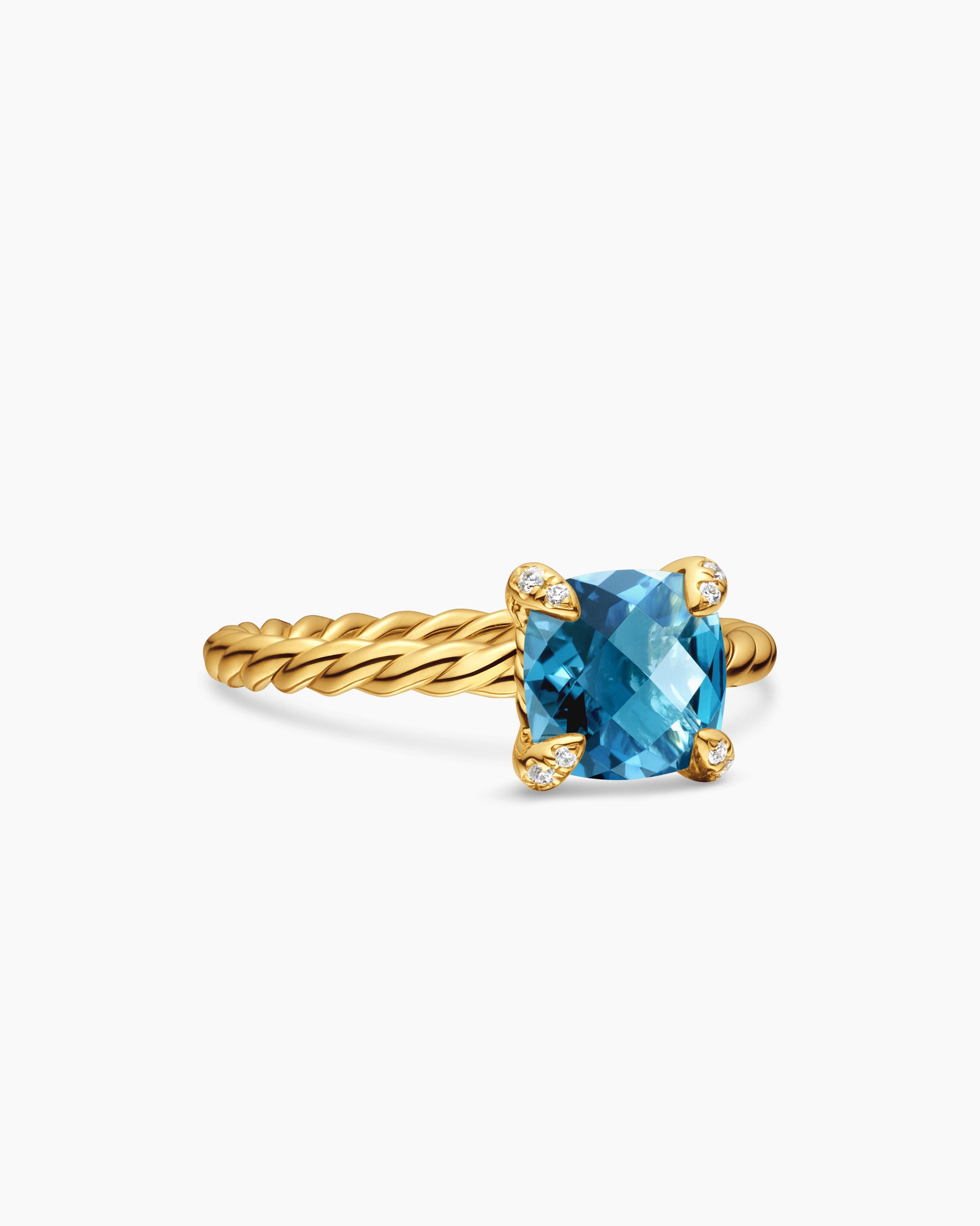 Chatelaine Ring in 18K Yellow Gold with Hampton Blue Topaz and Diamonds, 7mm