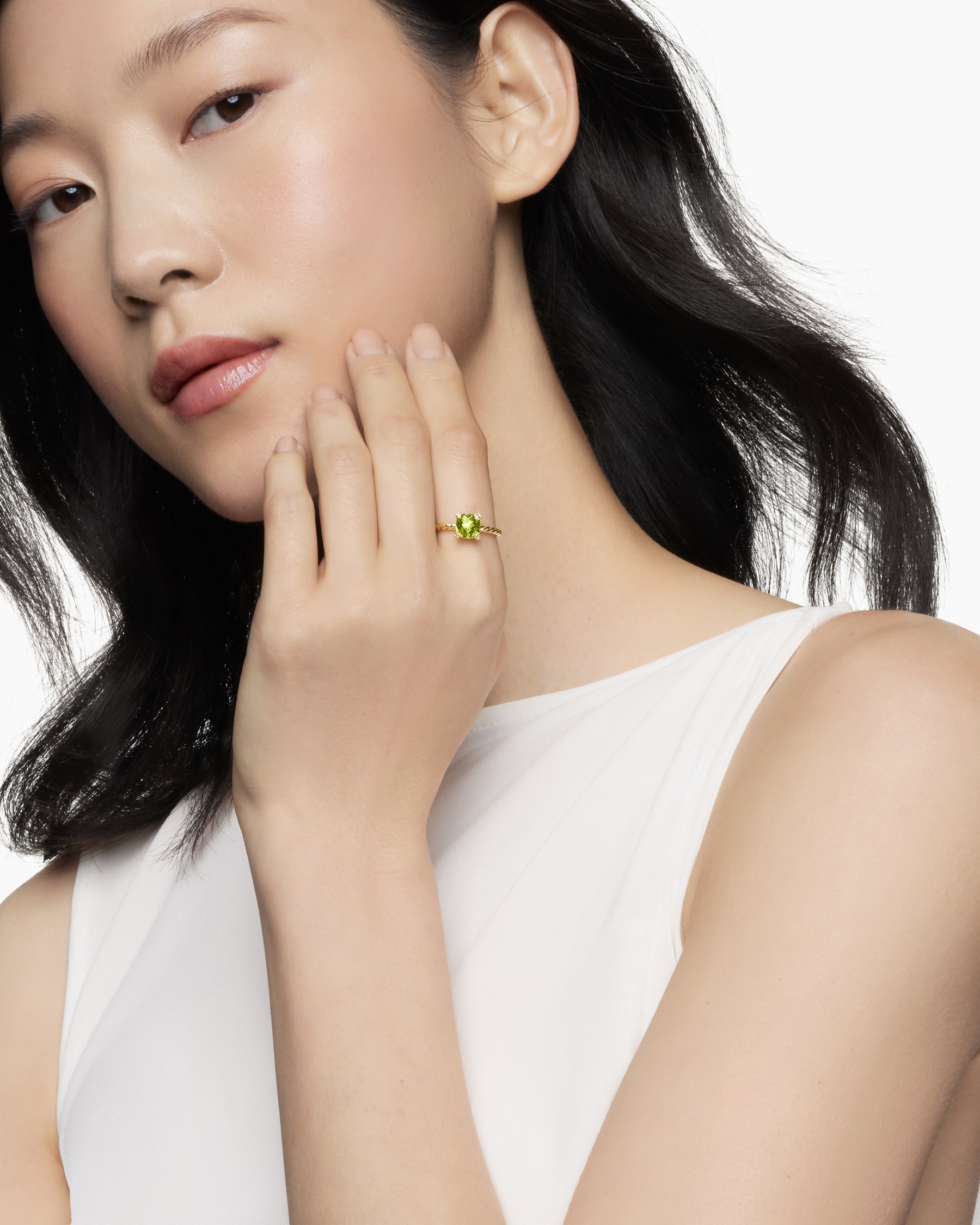 Alternative view of Chatelaine Ring in 18K Yellow Gold with Peridot and Diamonds, 7mm