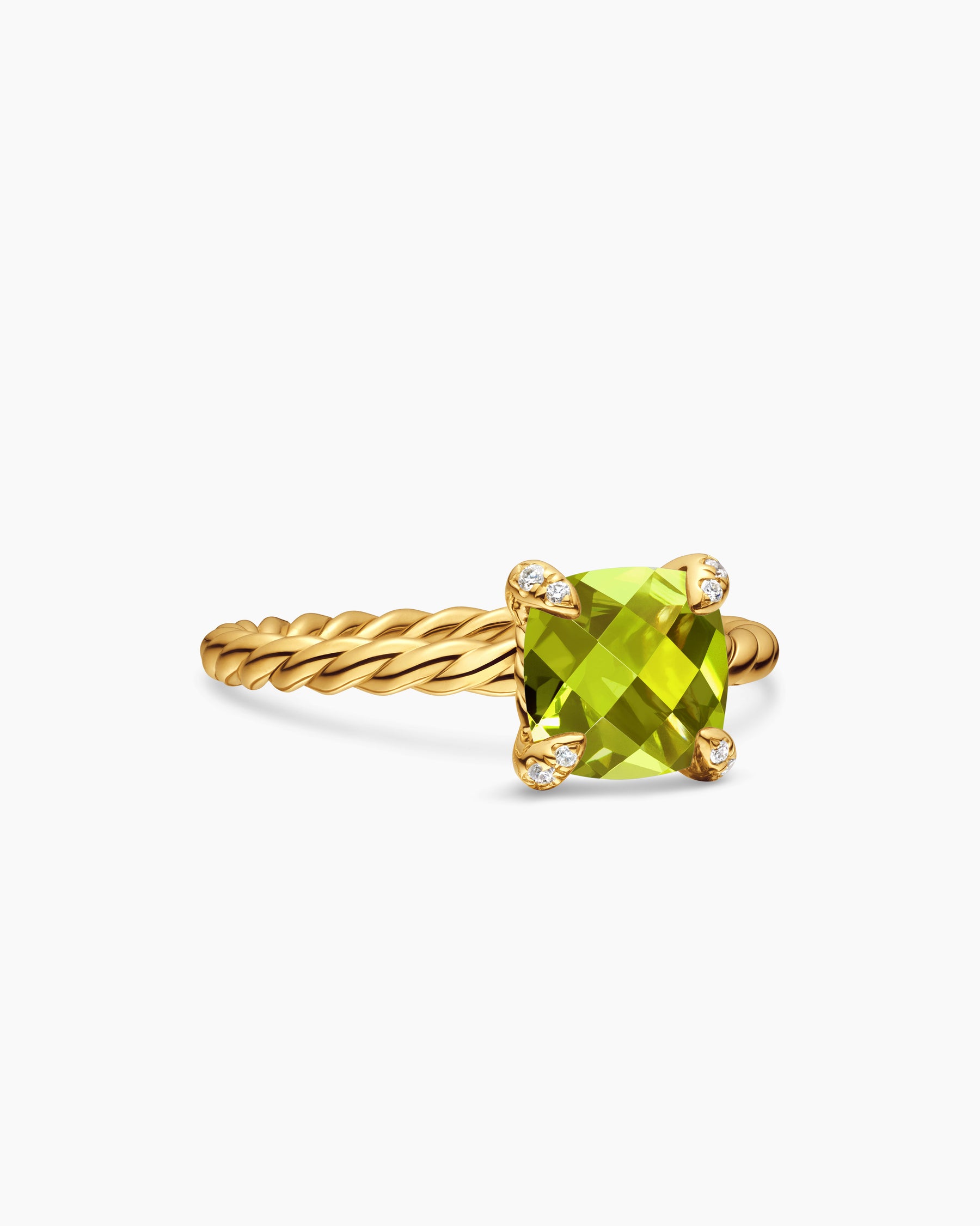 Chatelaine Ring in 18K Yellow Gold with Peridot and Diamonds, 7mm