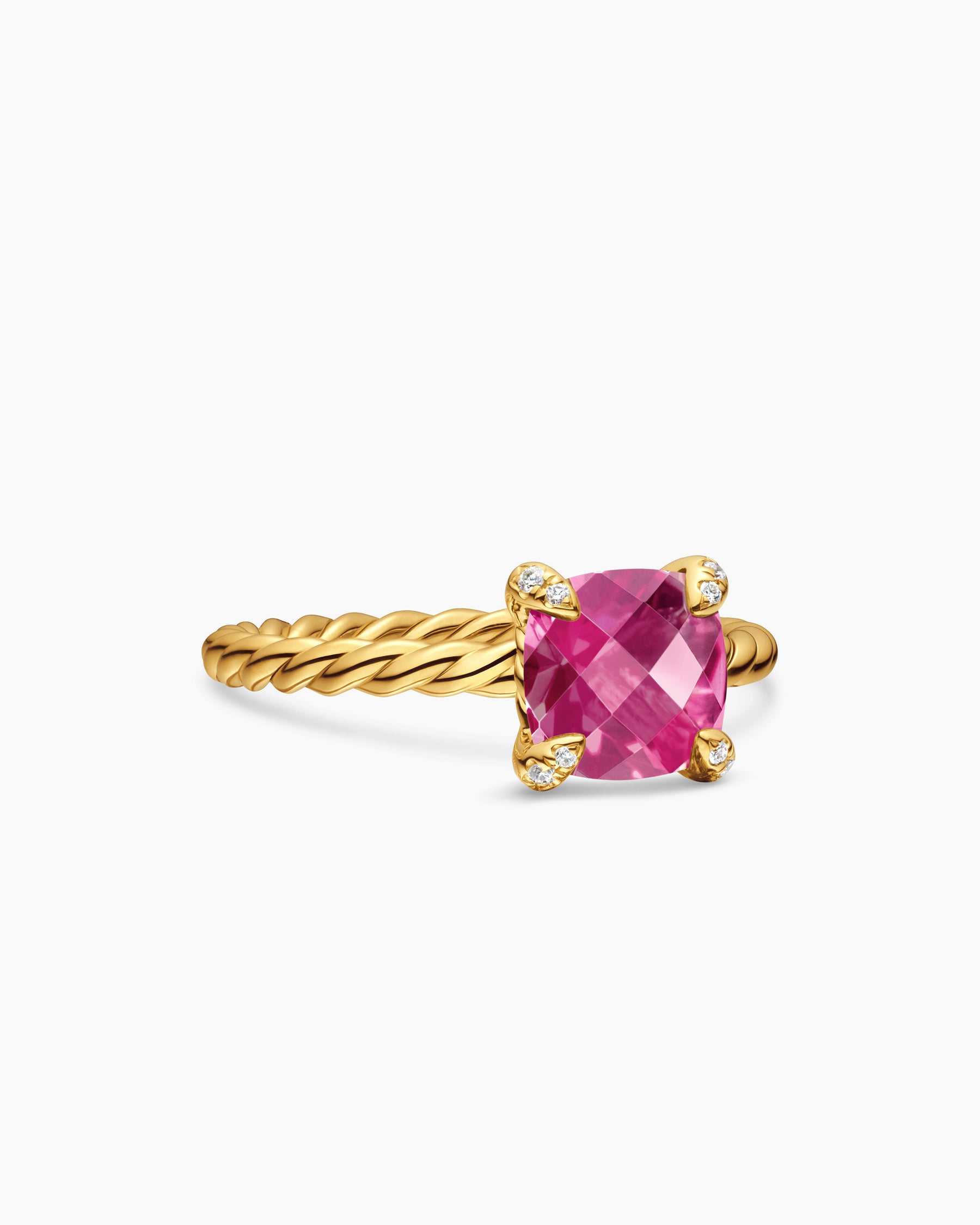 Chatelaine Ring in 18K Yellow Gold with Pink Tourmaline and Diamonds, 7mm