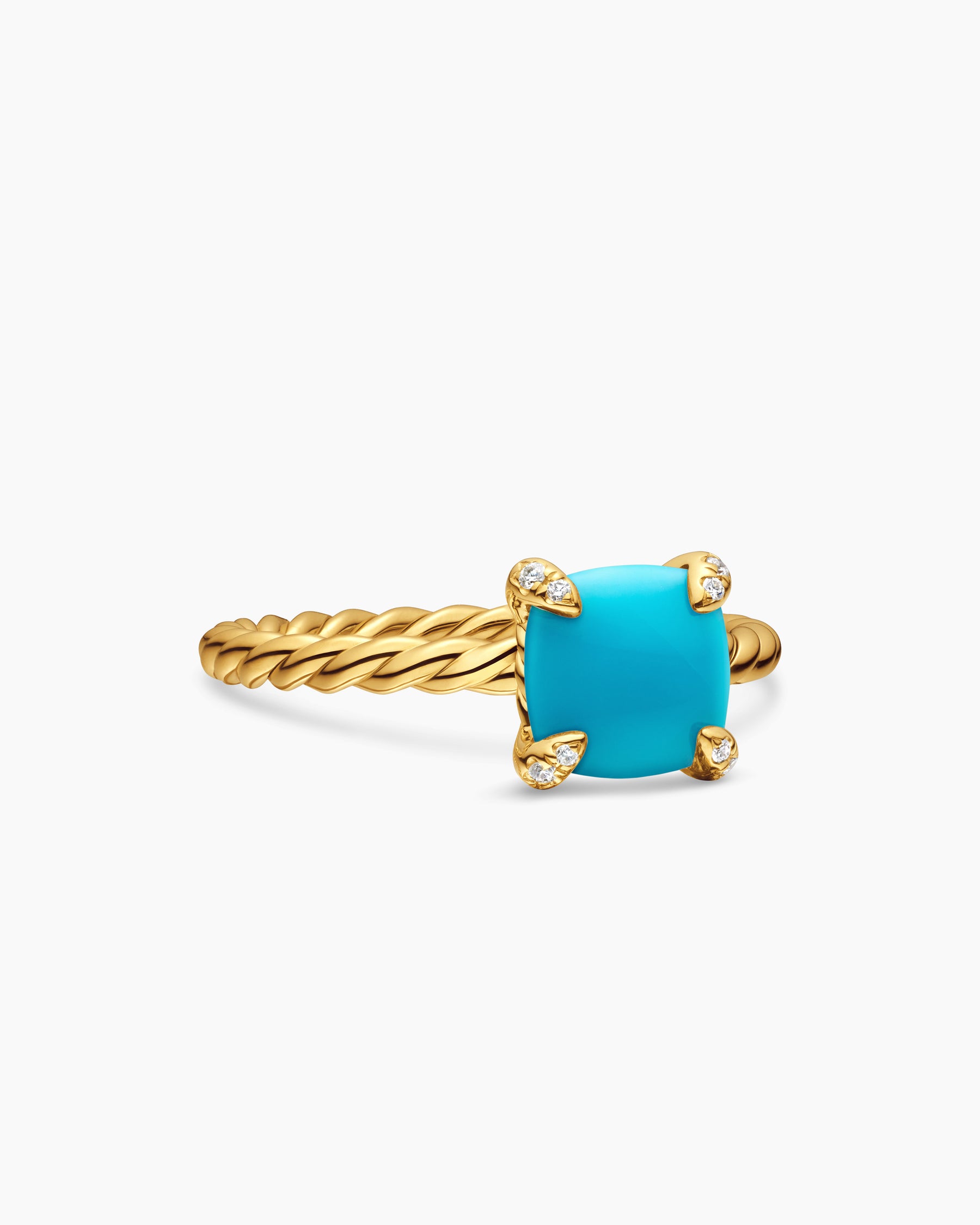 Chatelaine Ring in 18K Yellow Gold with Turquoise and Diamonds, 7mm
