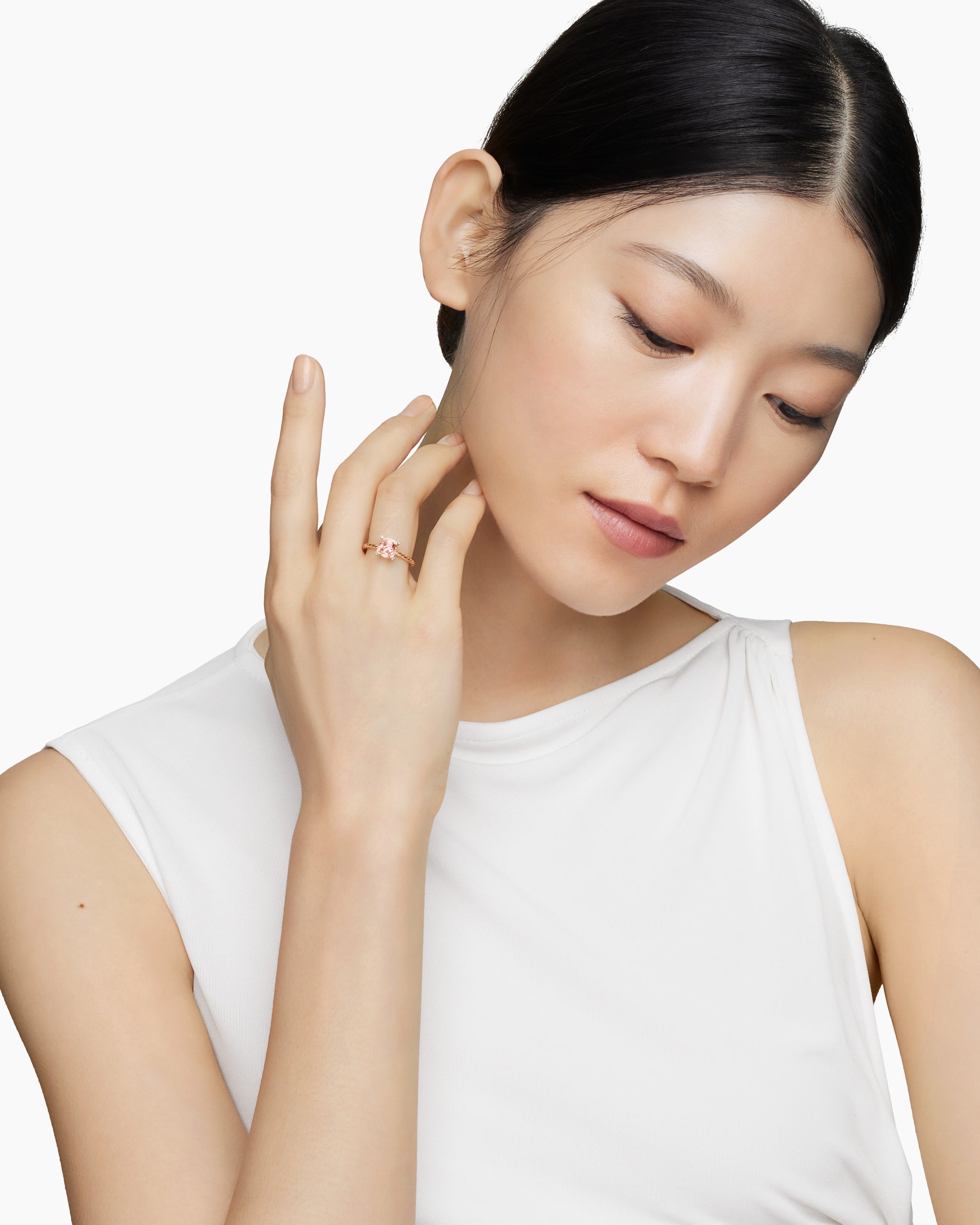 Alternative view of Chatelaine Ring in 18K Rose Gold with Morganite and Diamonds, 7mm