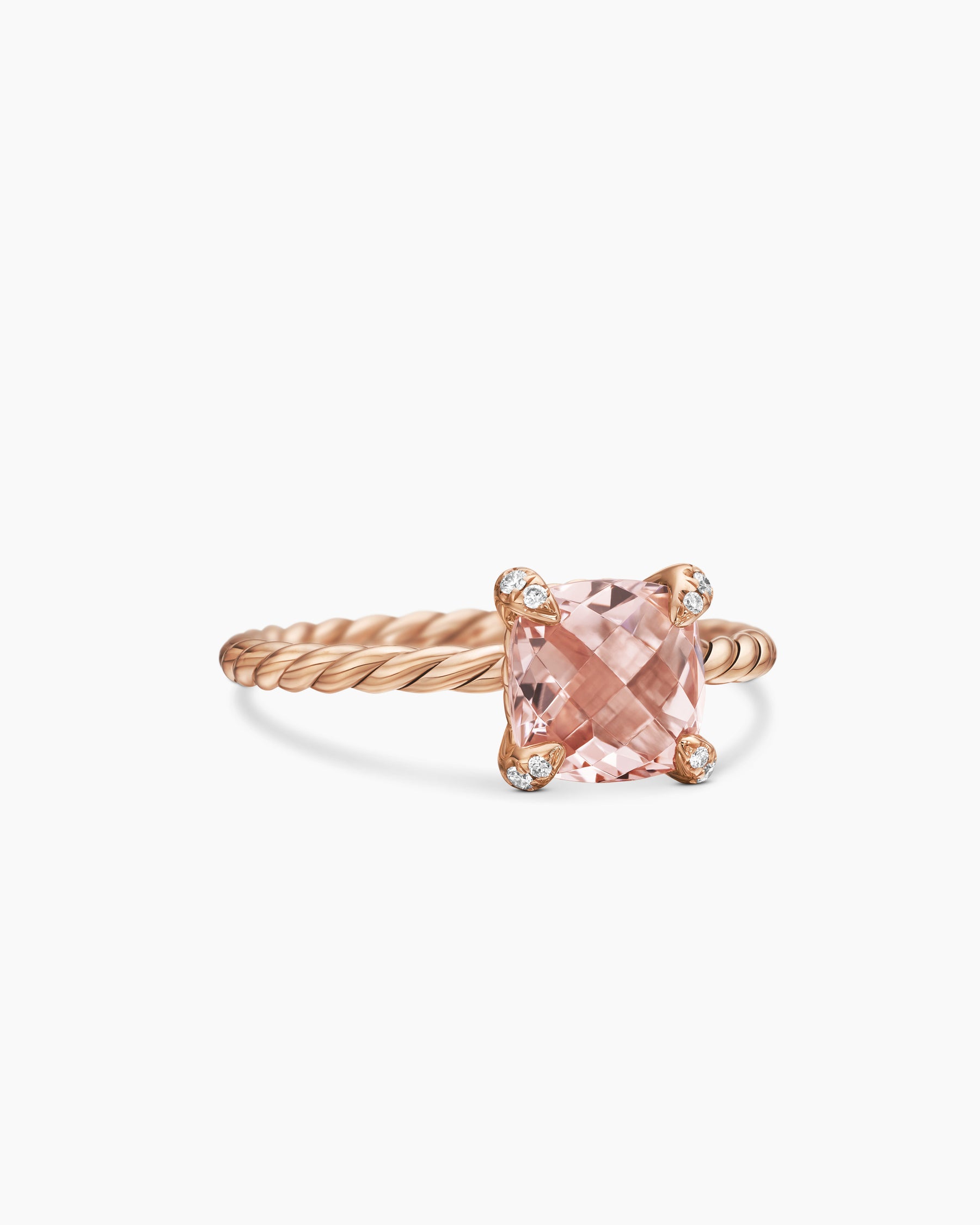 Chatelaine Ring in 18K Rose Gold with Morganite and Diamonds, 7mm