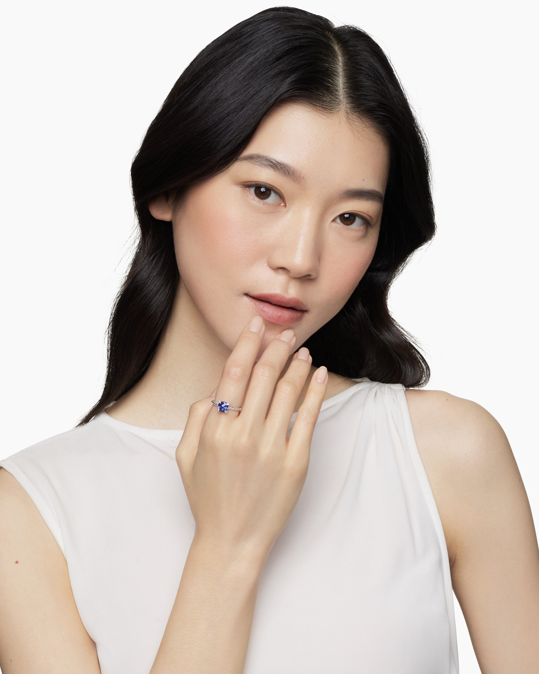 Alternative view of Chatelaine Ring in 18K White Gold with Tanzanite and Diamonds, 7mm