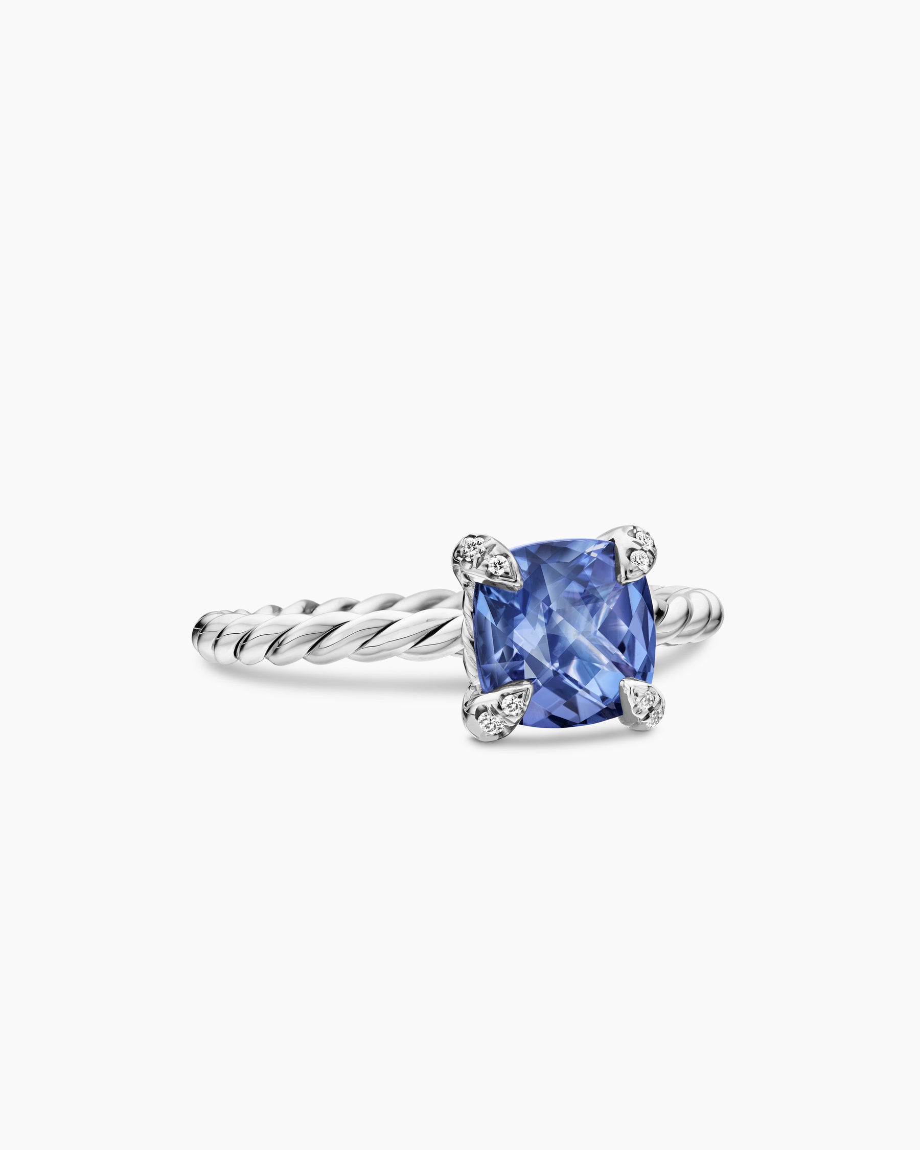 Chatelaine Ring in 18K White Gold with Tanzanite and Diamonds, 7mm