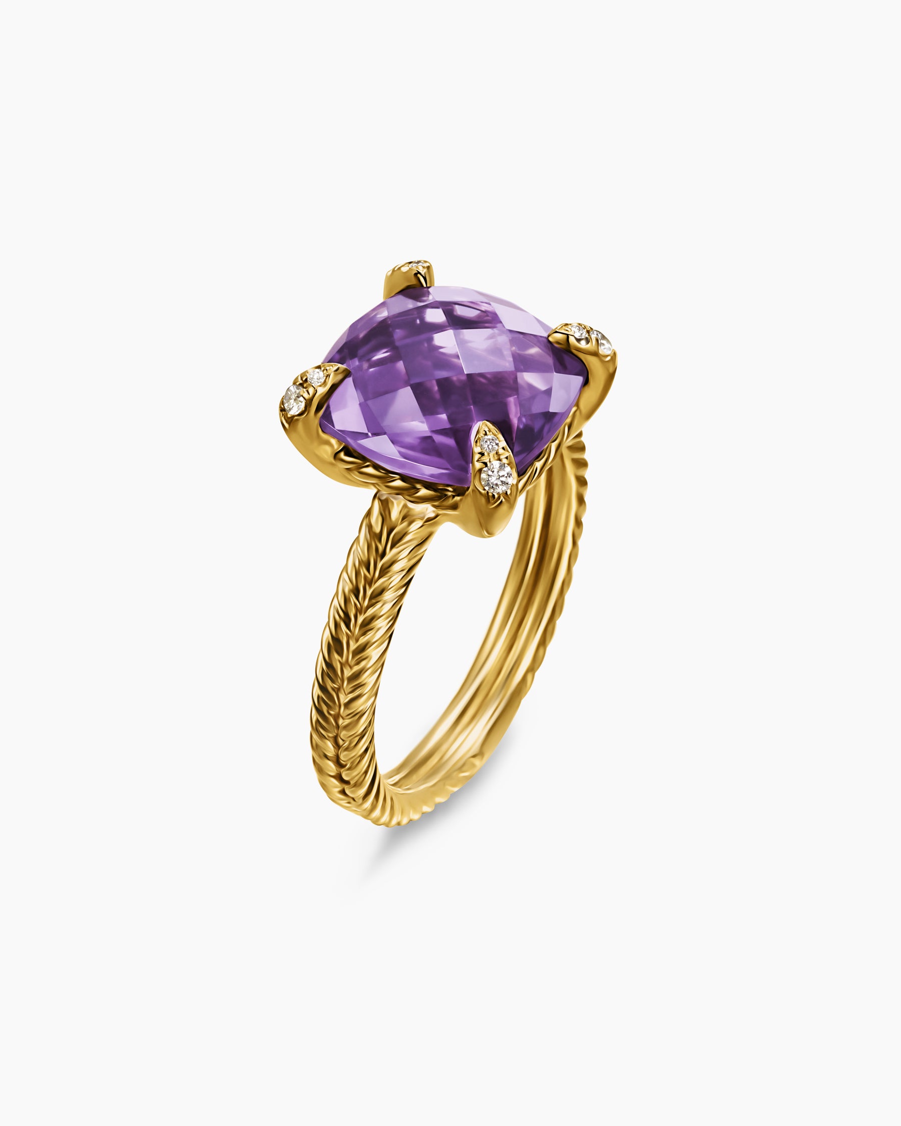 Chatelaine Ring in 18K Yellow Gold with Amethyst and Diamonds, 11mm - Image 3