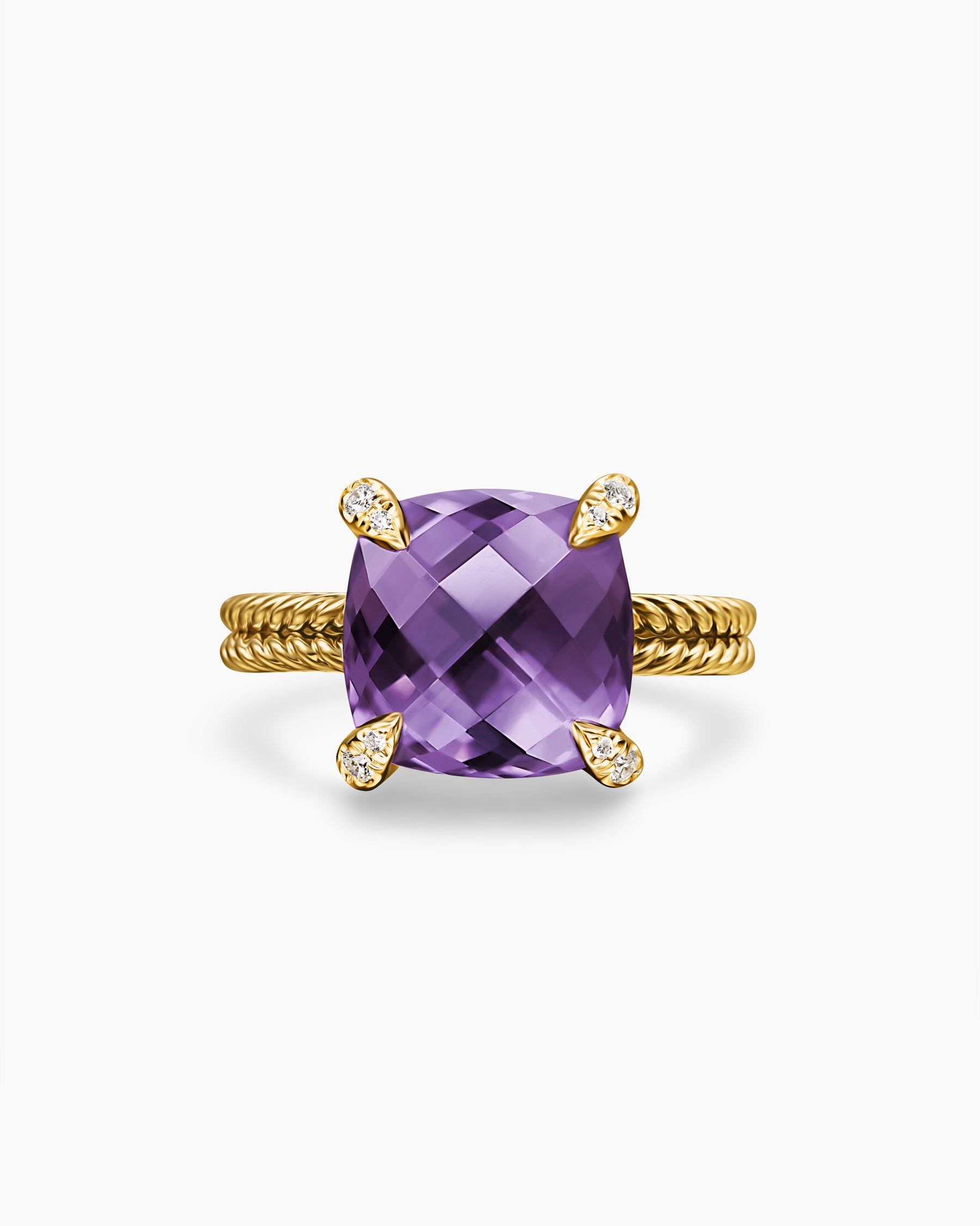 Chatelaine Ring in 18K Yellow Gold with Amethyst and Diamonds, 11mm - Image 4