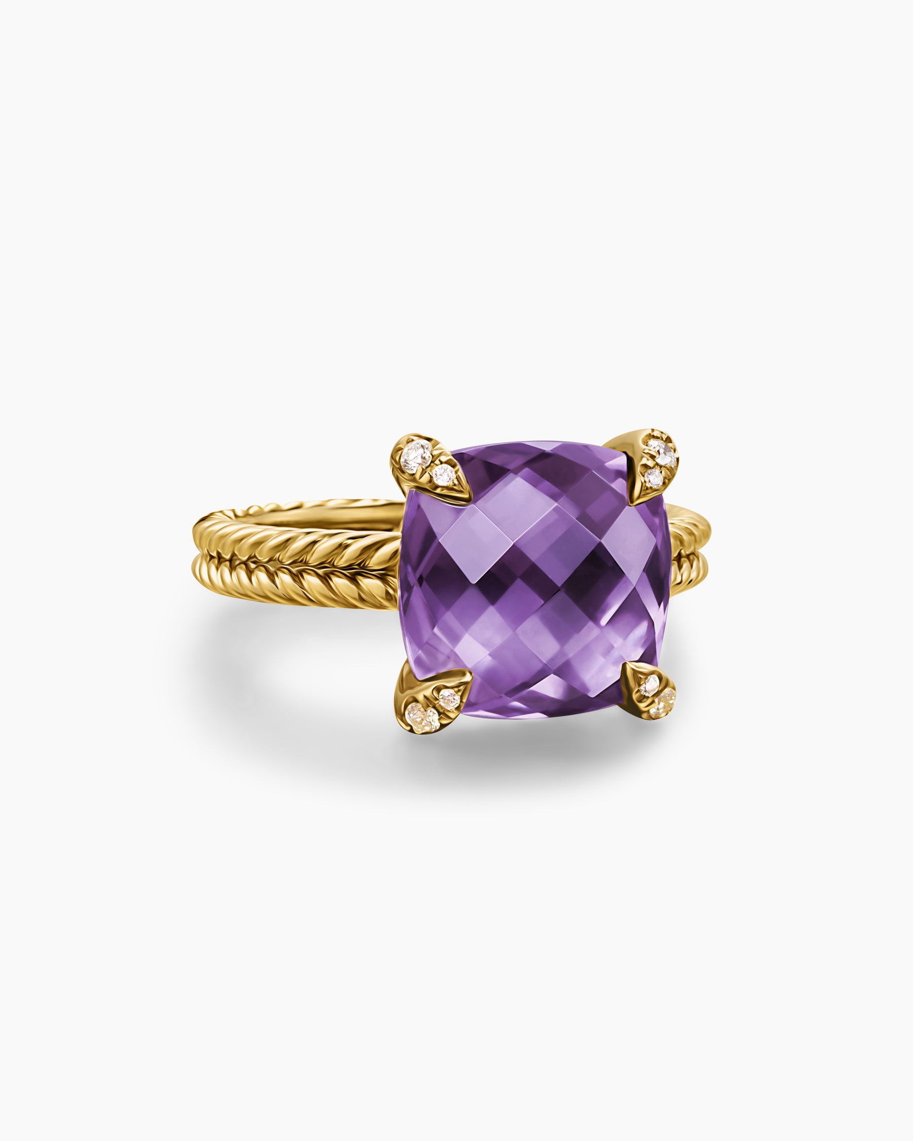 Chatelaine Ring in 18K Yellow Gold with Amethyst and Diamonds, 11mm