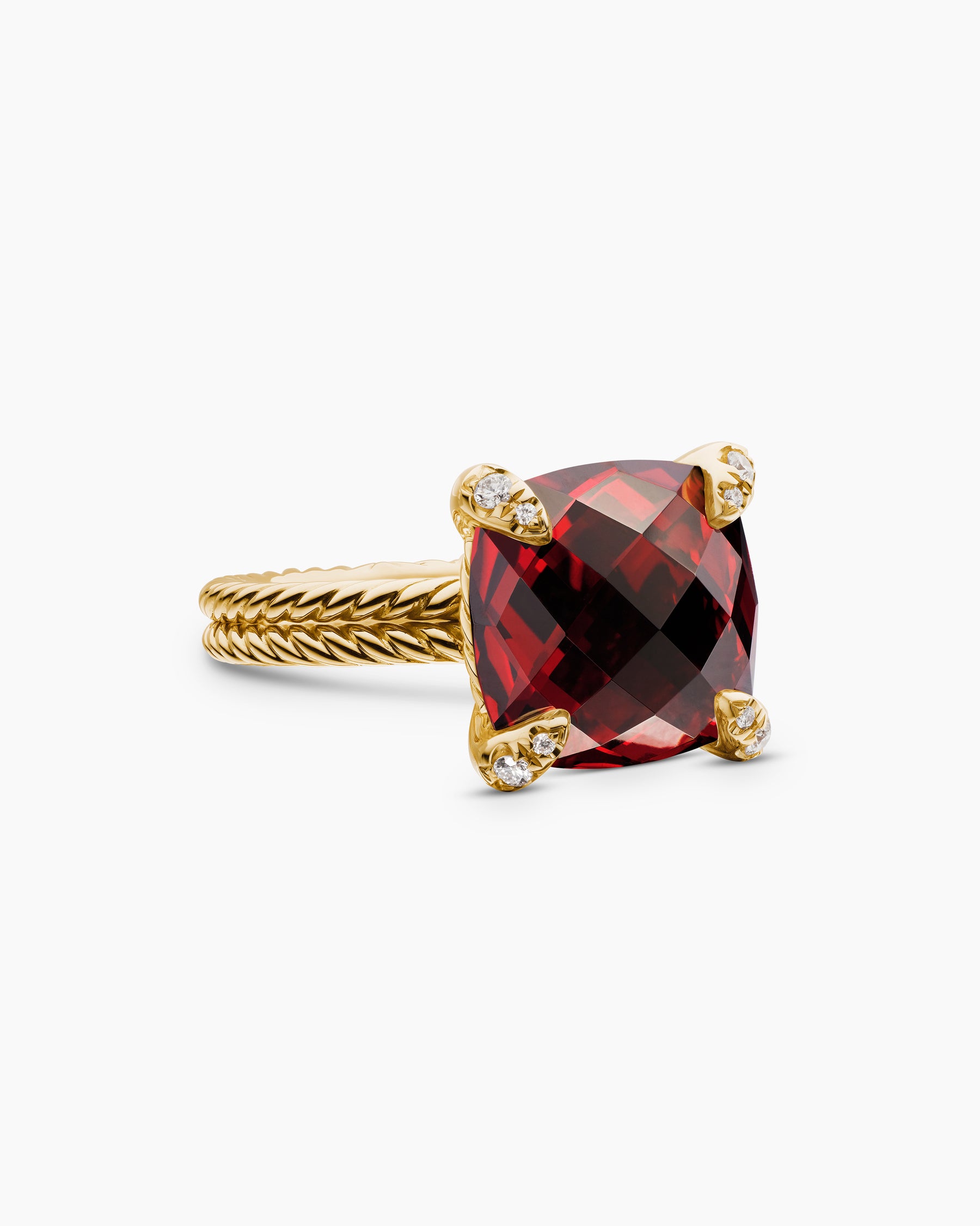 Chatelaine Ring in 18K Yellow Gold with Garnet and Diamonds, 11mm