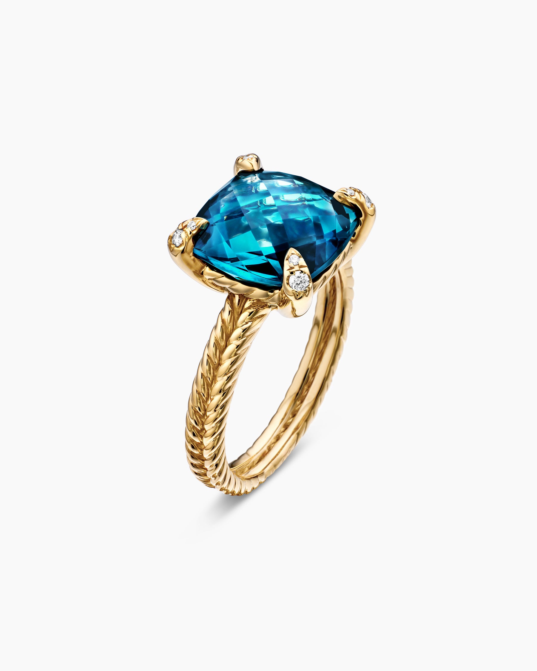 Chatelaine Ring in 18K Yellow Gold with Hampton Blue Topaz and Diamonds, 11mm - Image 3