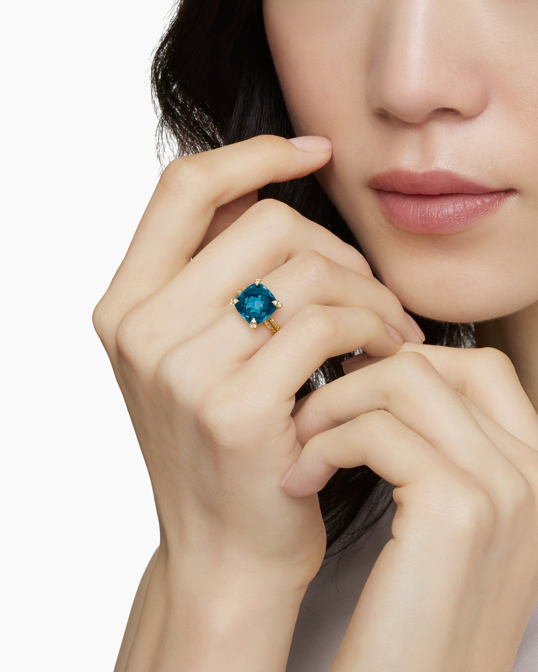 Chatelaine Ring in 18K Yellow Gold with Hampton Blue Topaz and Diamonds, 11mm - Image 7