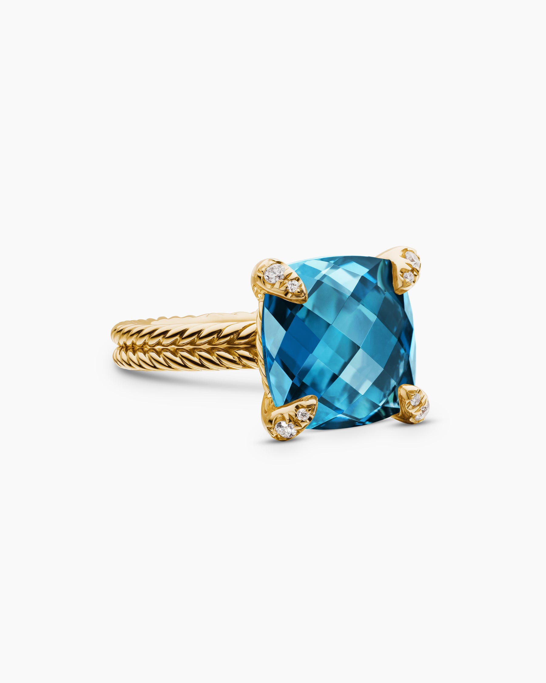 Chatelaine Ring in 18K Yellow Gold with Hampton Blue Topaz and Diamonds, 11mm