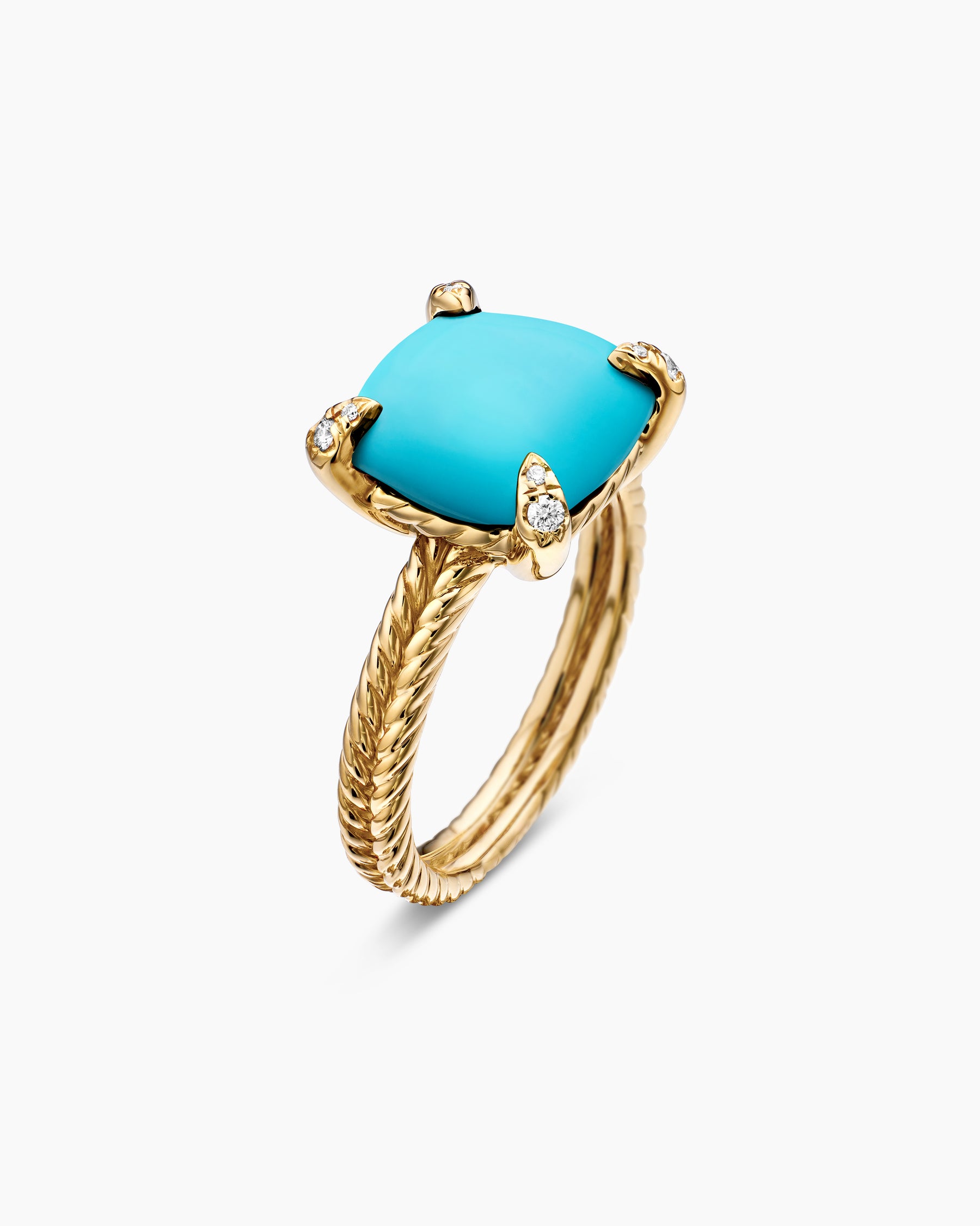 Chatelaine Ring in 18K Yellow Gold with Turquoise and Diamonds, 11mm - Image 3