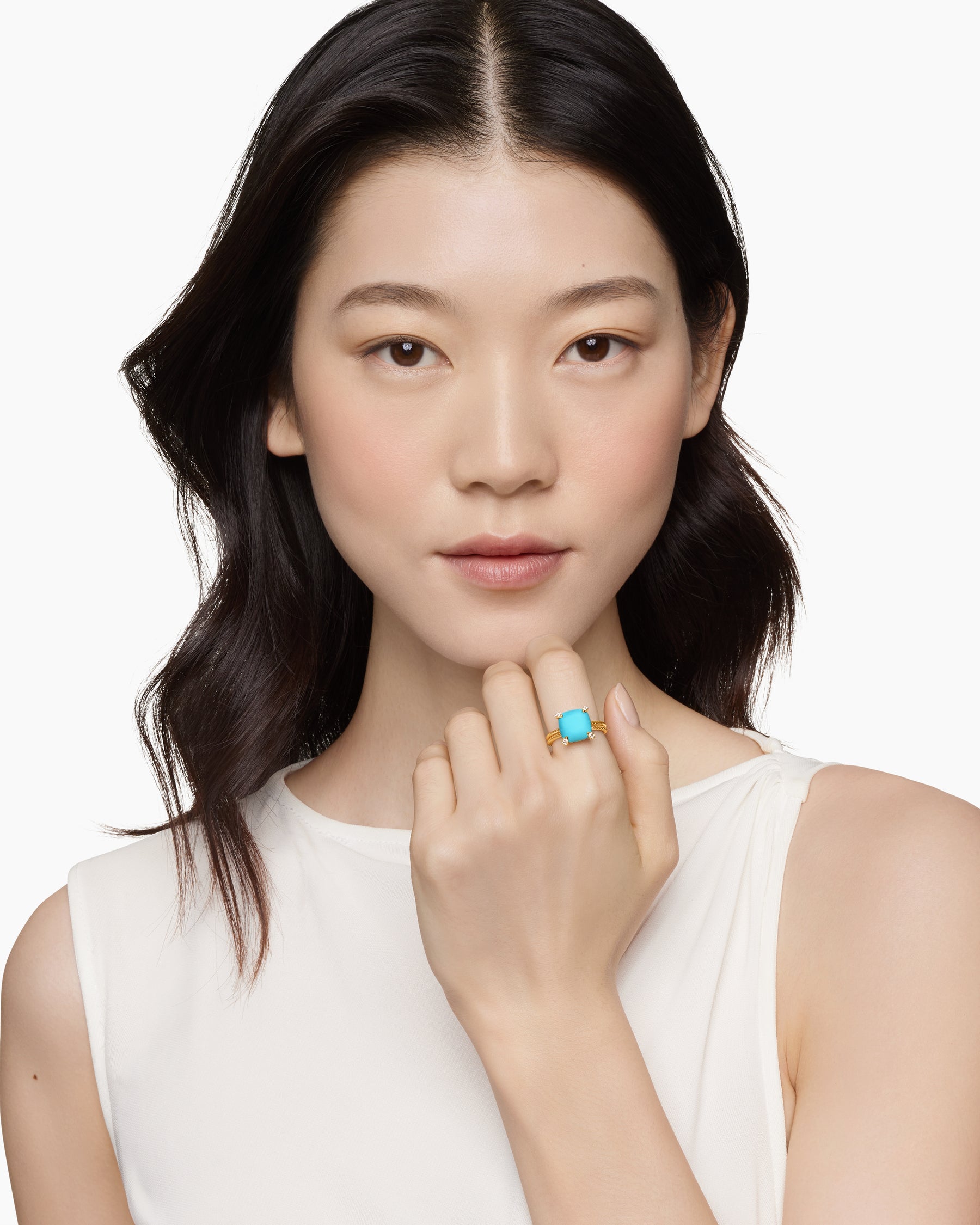 Alternative view of Chatelaine Ring in 18K Yellow Gold with Turquoise and Diamonds, 11mm