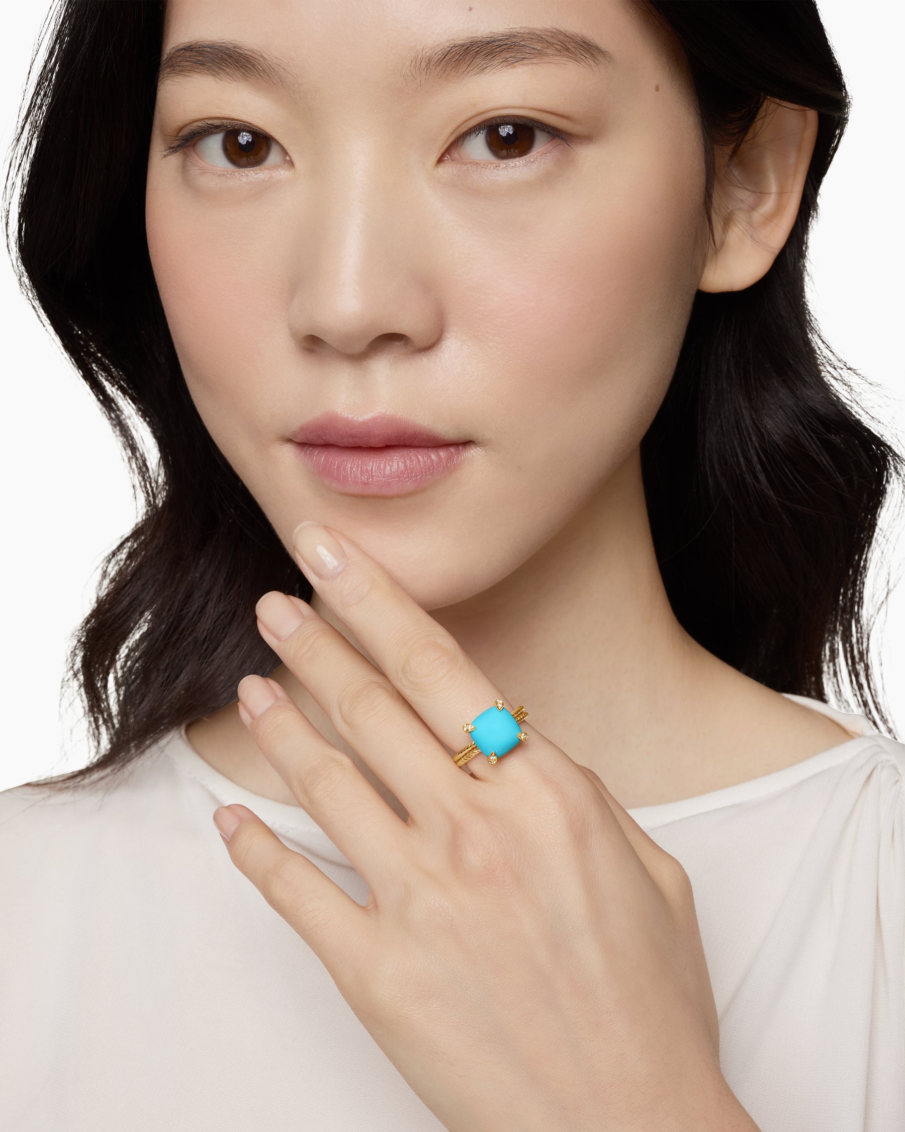 Chatelaine Ring in 18K Yellow Gold with Turquoise and Diamonds, 11mm - Image 7