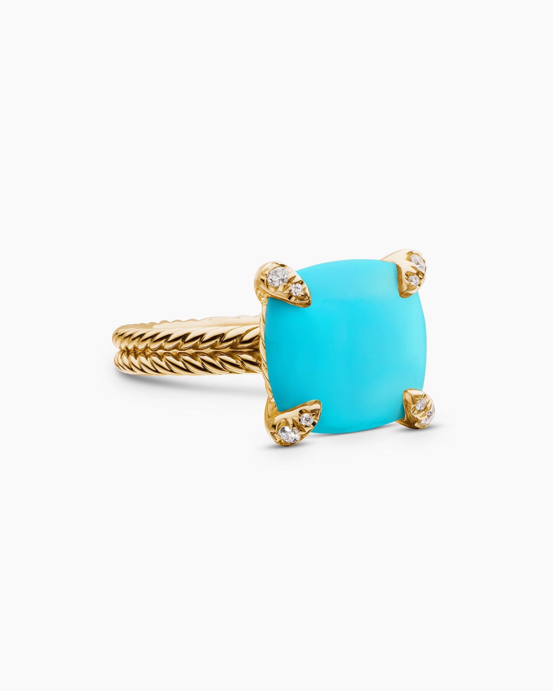 Chatelaine Ring in 18K Yellow Gold with Turquoise and Diamonds, 11mm