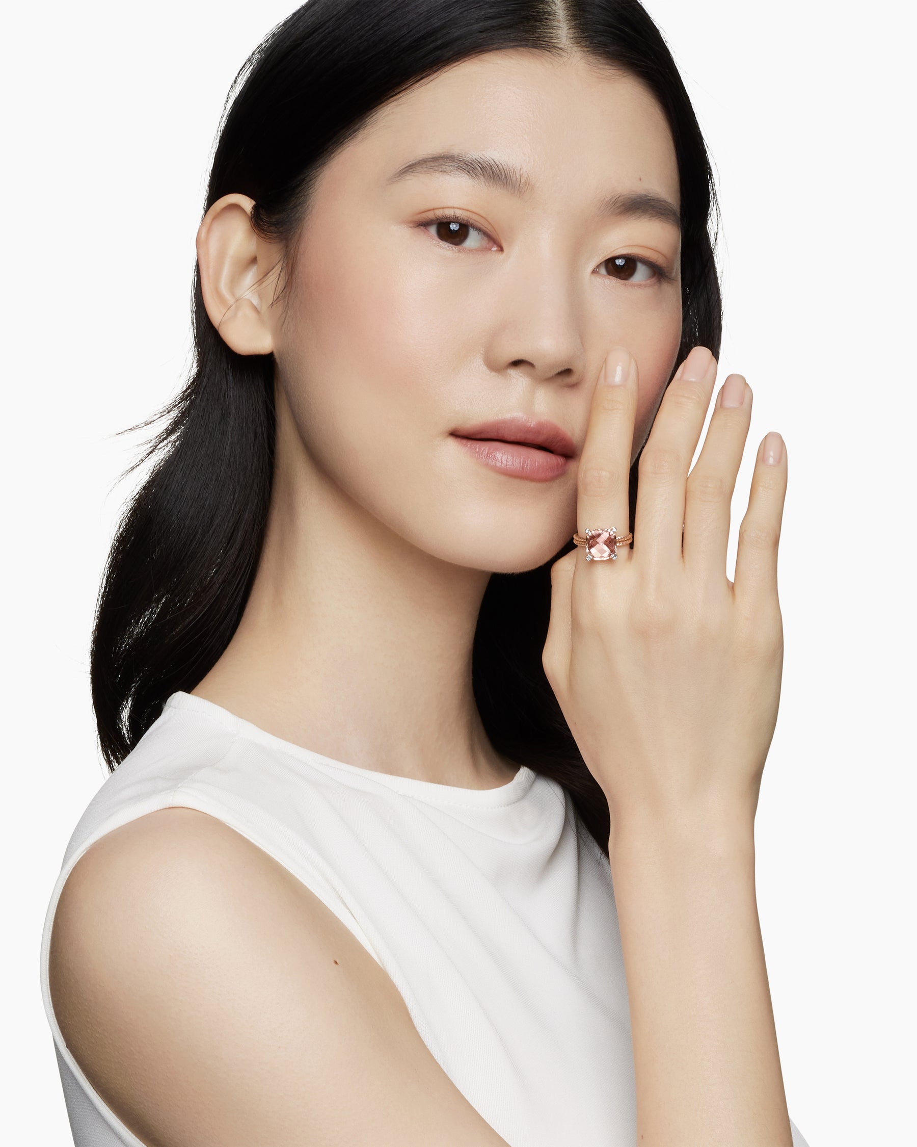 Alternative view of Chatelaine Ring in 18K Rose Gold with Morganite and Diamonds, 11mm