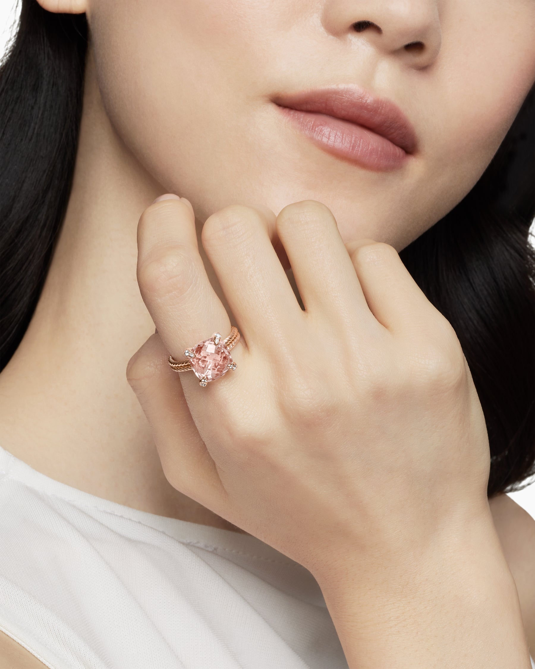 Chatelaine Ring in 18K Rose Gold with Morganite and Diamonds, 11mm - Image 7