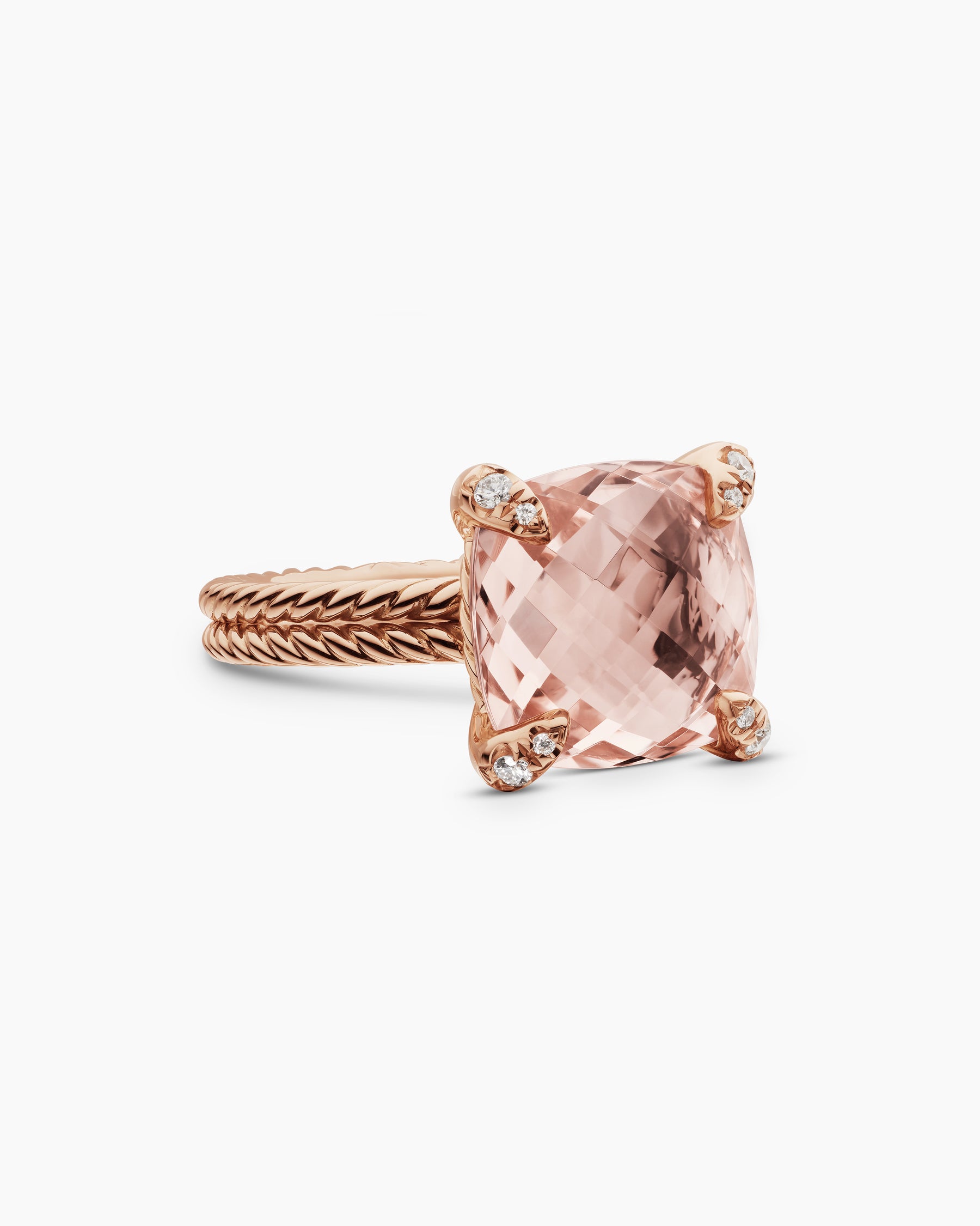 Chatelaine Ring in 18K Rose Gold with Morganite and Diamonds, 11mm