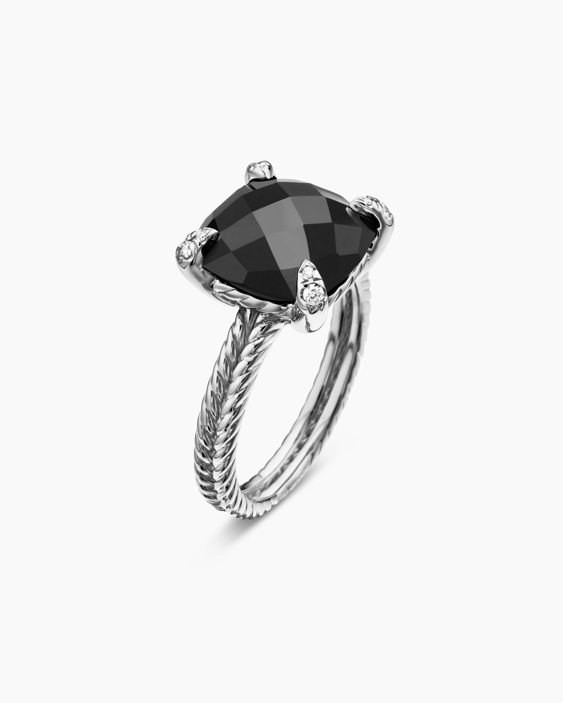 Chatelaine Ring in Sterling Silver with Black Onyx and Diamonds, 11mm - Image 3