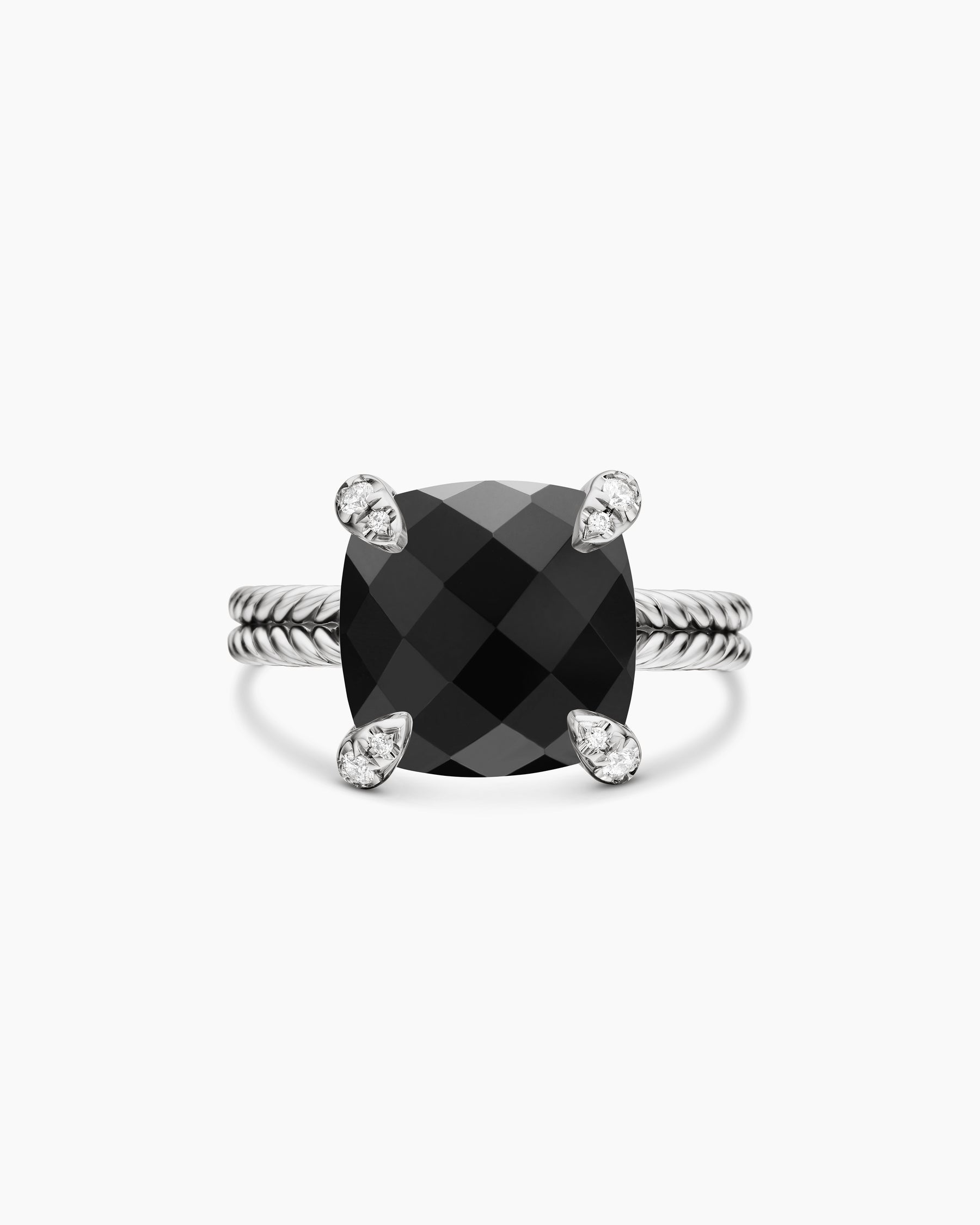 Chatelaine Ring in Sterling Silver with Black Onyx and Diamonds, 11mm - Image 4