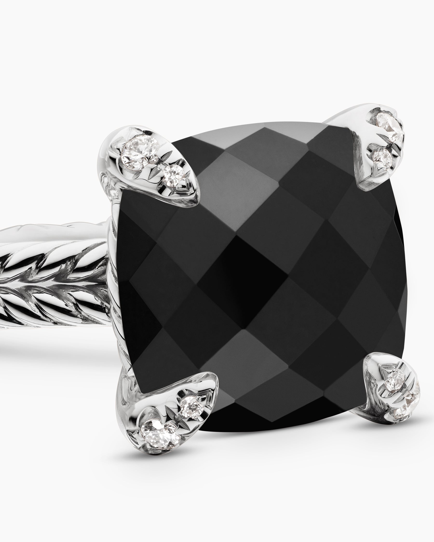 Chatelaine Ring in Sterling Silver with Black Onyx and Diamonds, 11mm - Image 5