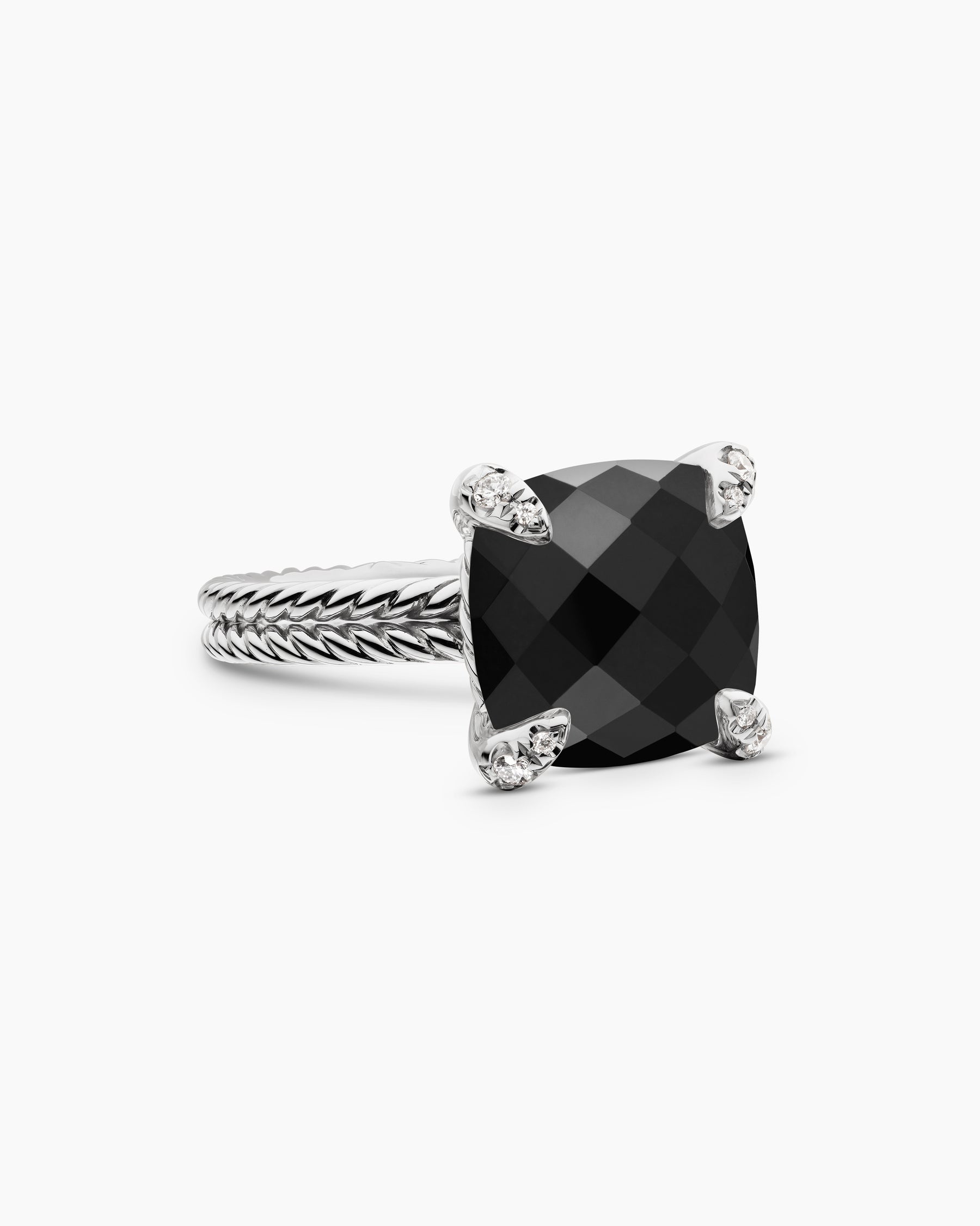 Chatelaine Ring in Sterling Silver with Black Onyx and Diamonds, 11mm