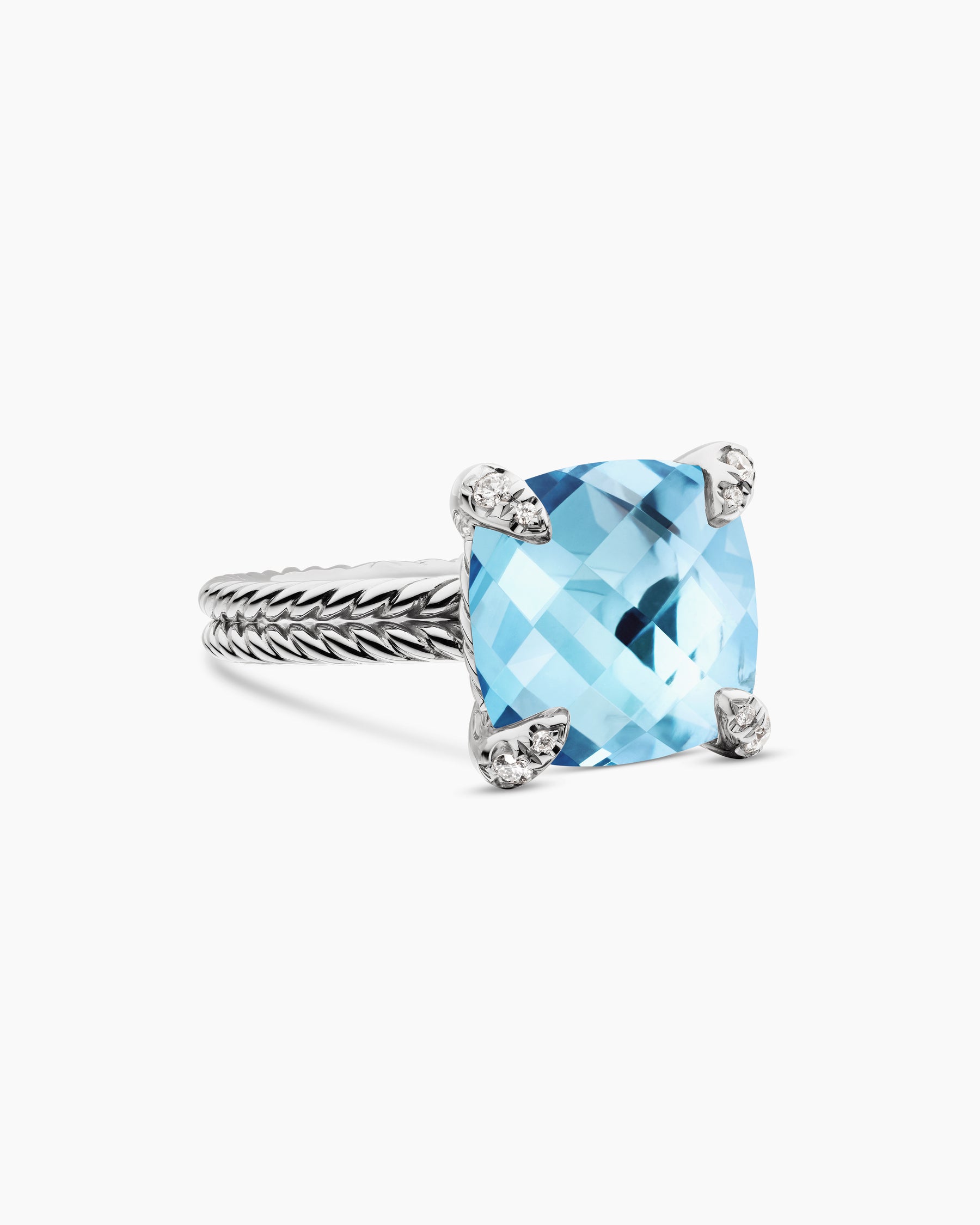 Chatelaine Ring in Sterling Silver with Blue Topaz and Diamonds, 11mm