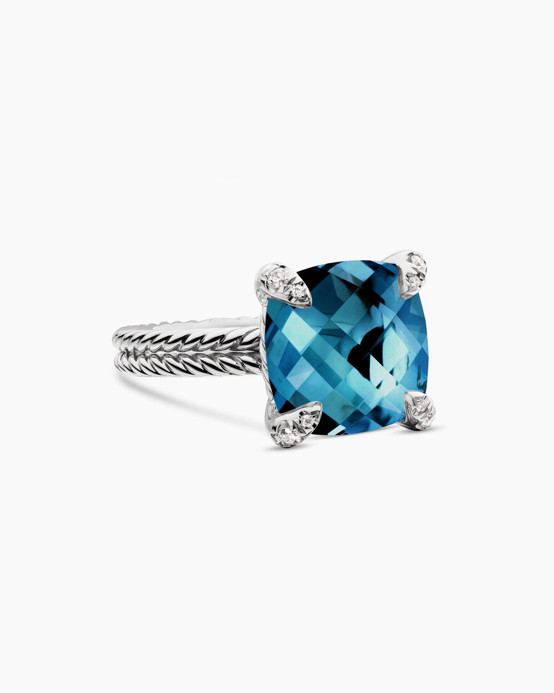 Chatelaine Ring in Sterling Silver with Hampton Blue Topaz and Diamonds, 11mm