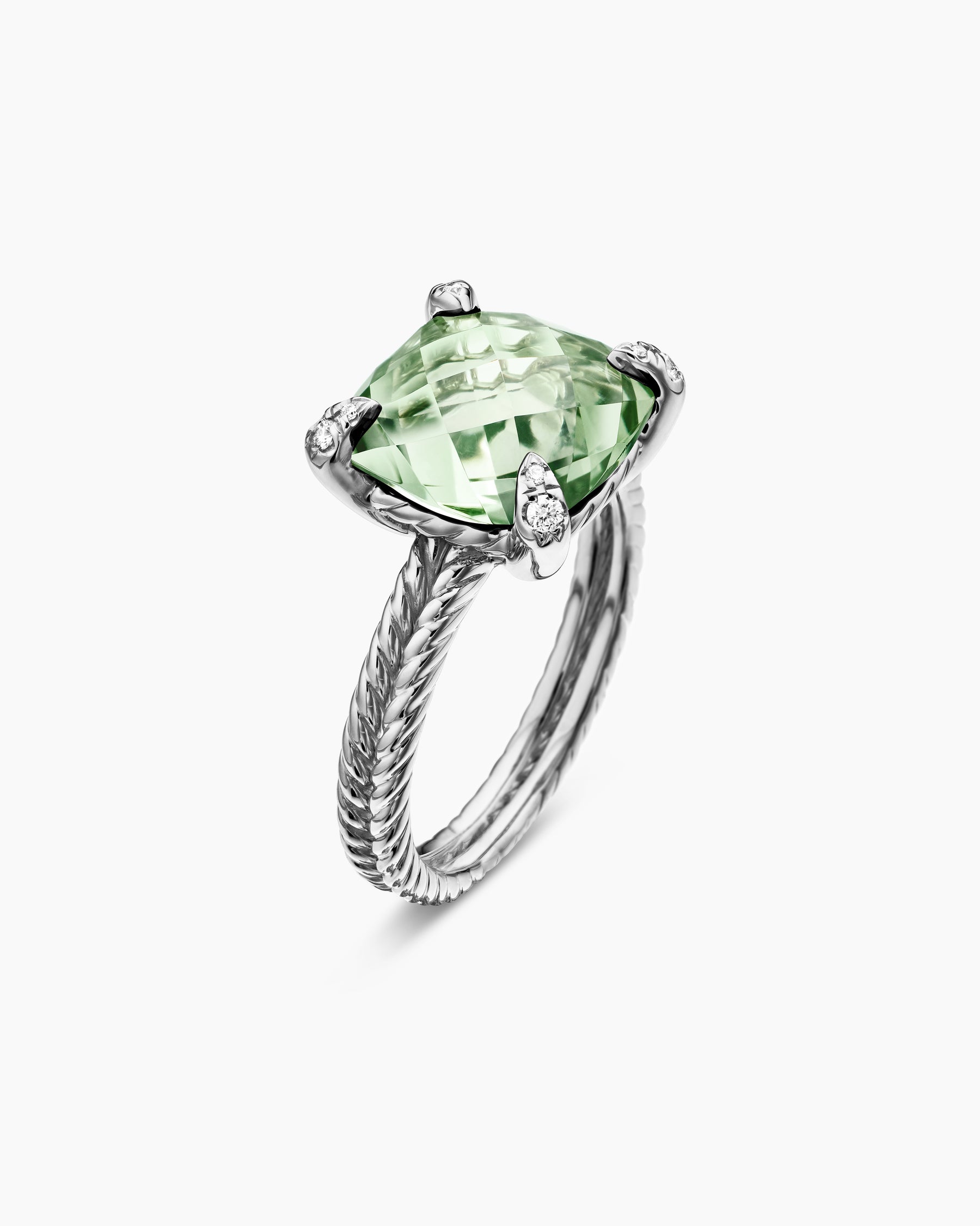 Chatelaine Ring in Sterling Silver with Prasiolite and Diamonds, 11mm - Image 3