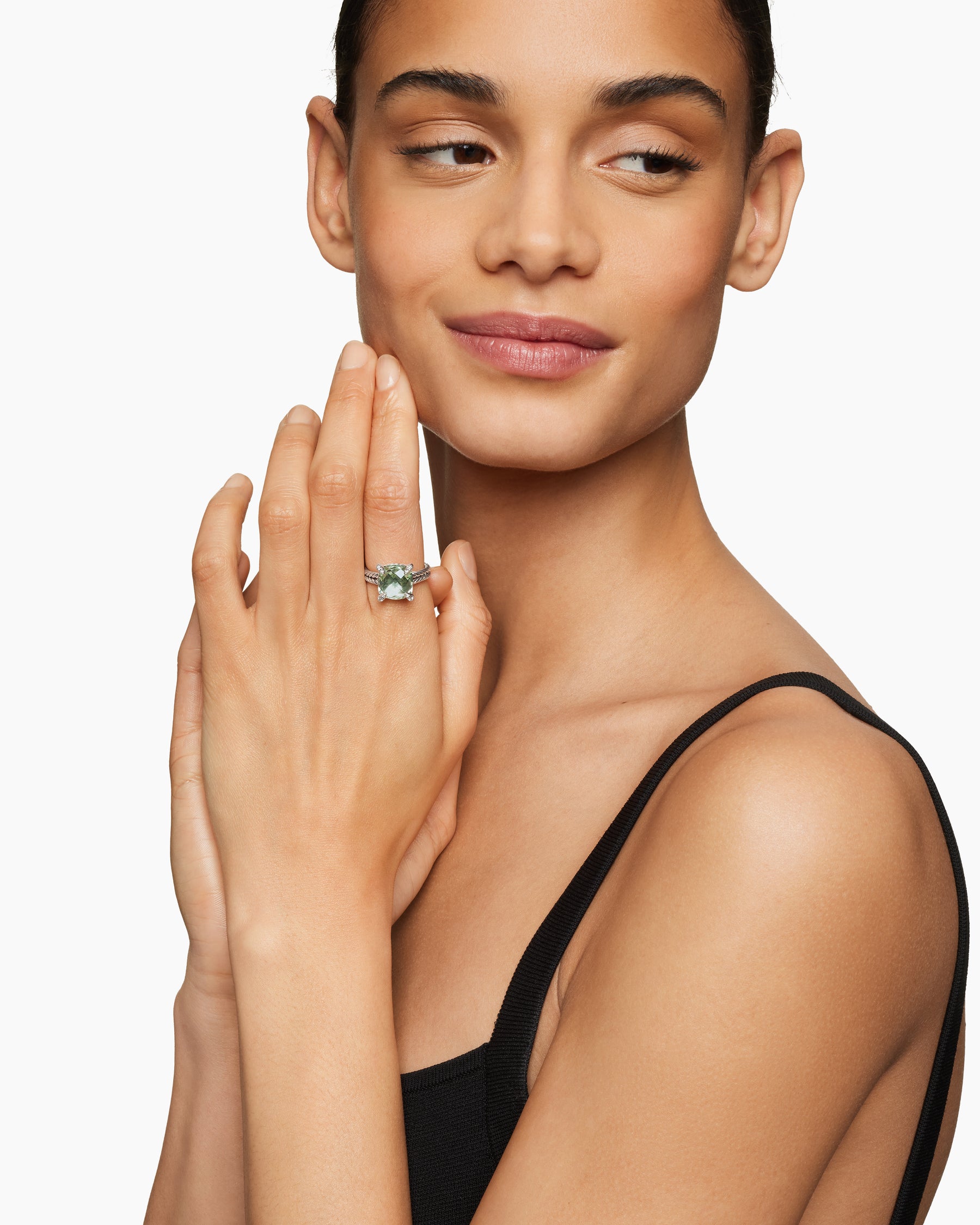 Alternative view of Chatelaine Ring in Sterling Silver with Prasiolite and Diamonds, 11mm