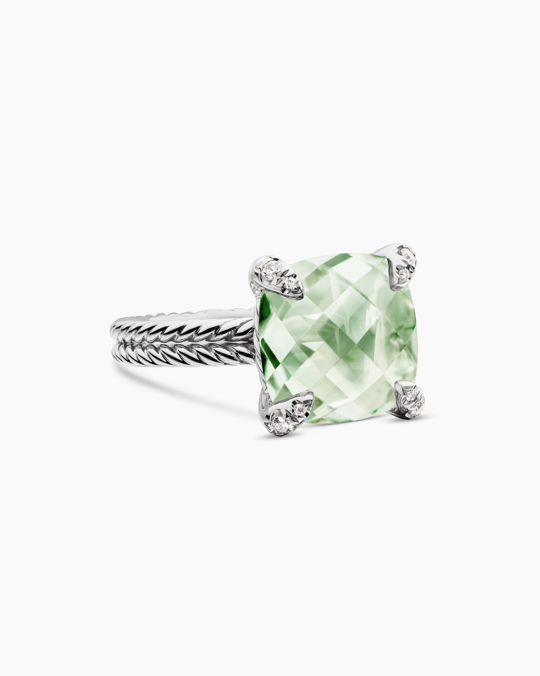 Chatelaine Ring in Sterling Silver with Prasiolite and Diamonds, 11mm