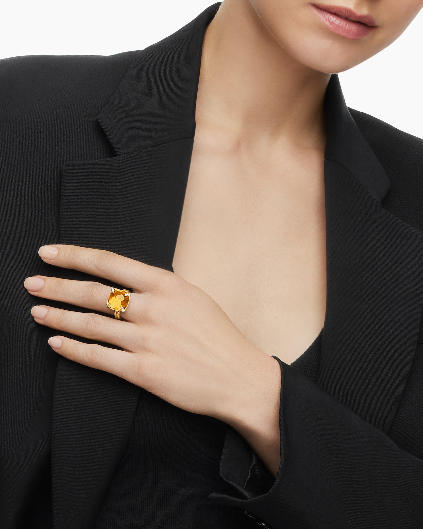 Alternative view of Chatelaine Ring in 18K Yellow Gold with Citrine and Diamonds, 14mm