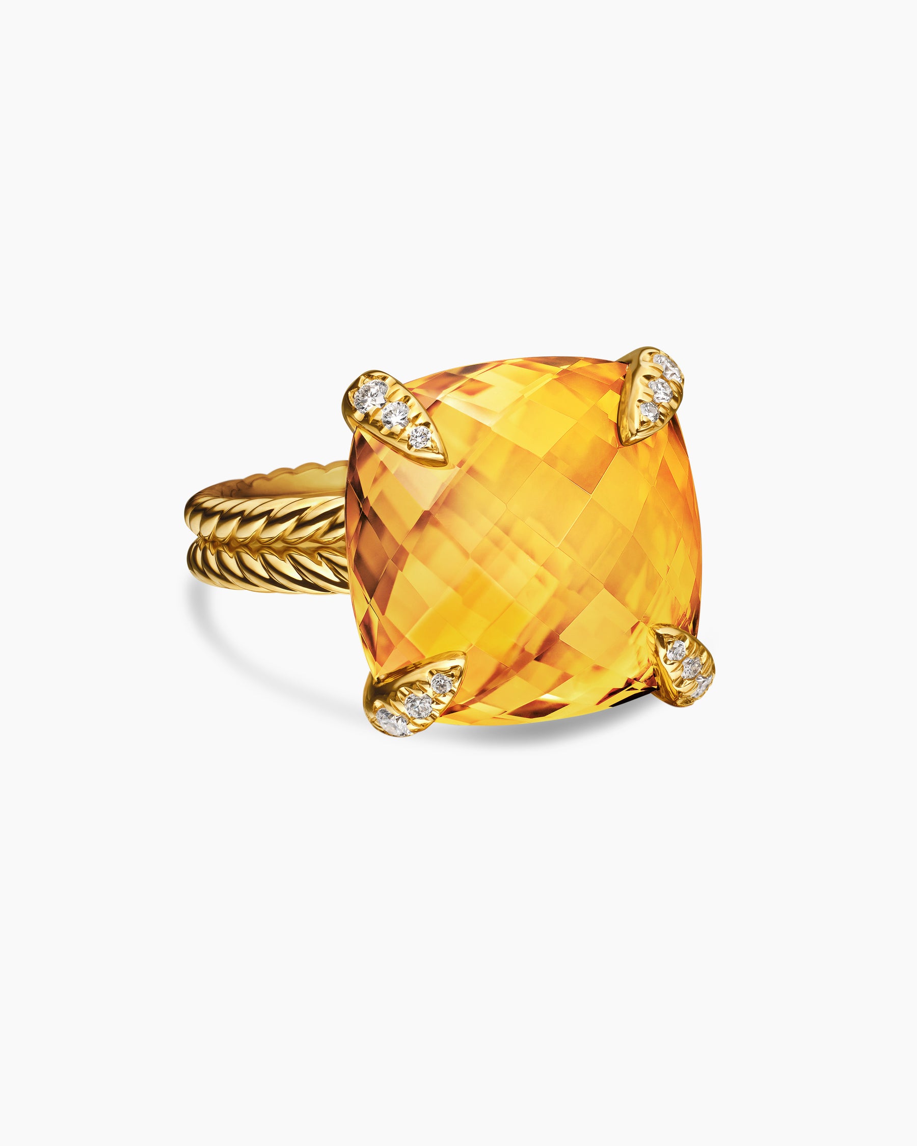Chatelaine Ring in 18K Yellow Gold with Citrine and Diamonds, 14mm