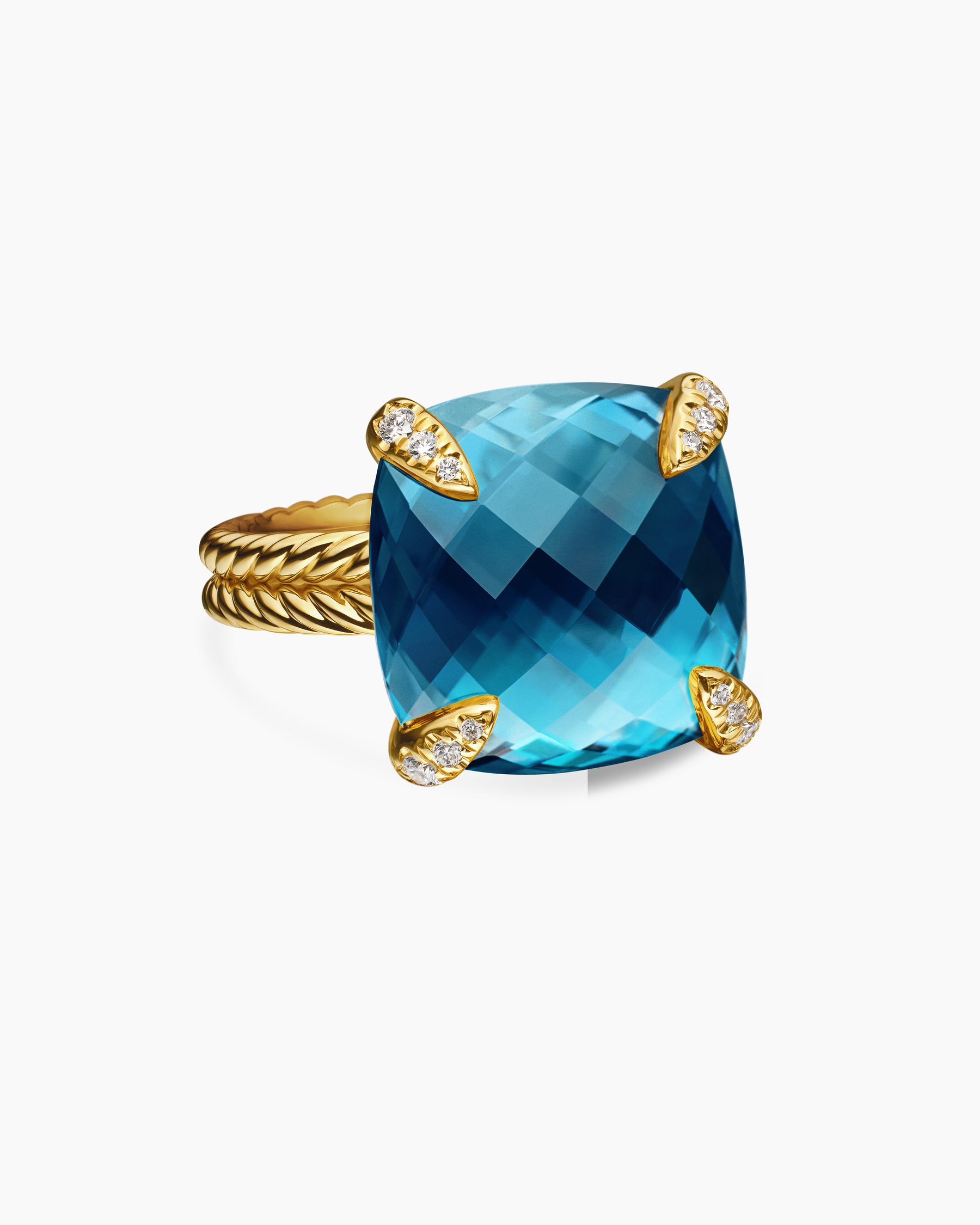 Chatelaine Ring in 18K Yellow Gold with Hampton Blue Topaz and Diamonds, 14mm