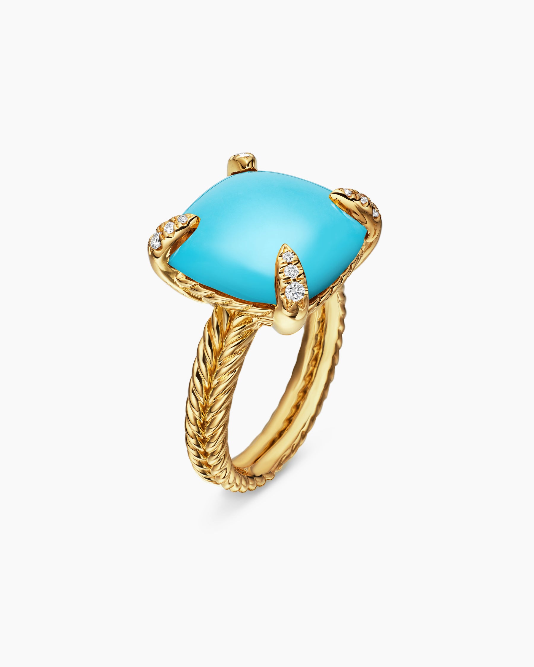 Chatelaine Ring in 18K Yellow Gold with Turquoise and Diamonds, 14mm - Image 3